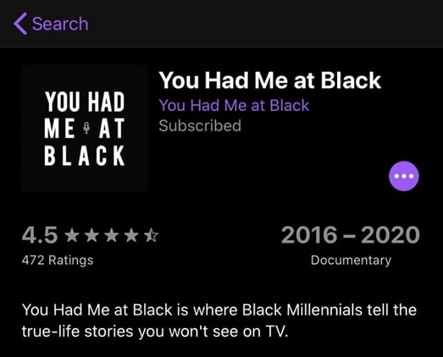 The legit SHARE BLACK STORIES PODCAST @youhadme.atblack⠀⠀⠀⠀⠀⠀⠀⠀⠀
⠀⠀⠀⠀⠀⠀⠀⠀⠀
All kinds of stories to learn, experience, laugh, and feel seen.⠀⠀⠀⠀⠀⠀⠀⠀⠀
⠀⠀⠀⠀⠀⠀⠀⠀⠀
Please rate and review this deserves all 5 stars.⠀⠀⠀⠀⠀⠀⠀⠀⠀
⠀⠀⠀⠀⠀⠀⠀⠀⠀ I will be posting my ?