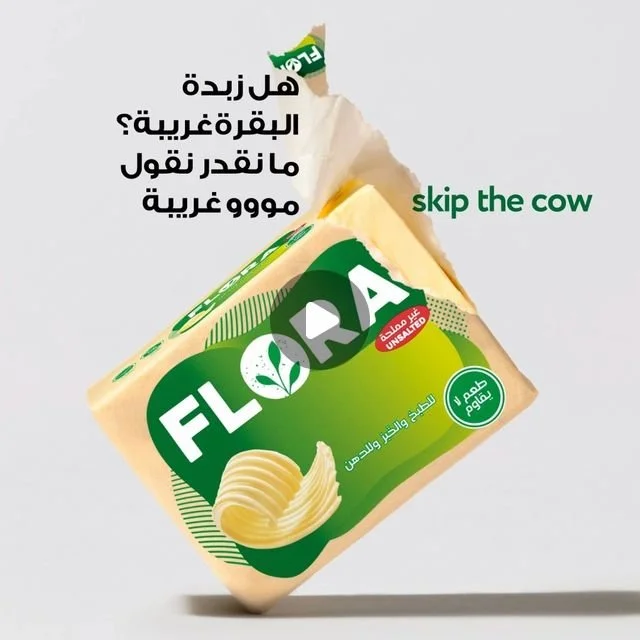 Flora Arabia on Instagram‎: "هل زبدة البقر غريبة؟ فلورا بمذاقها الرائع تطهی وتخبز، خالية من اللاكتوز والجلوتين وزيت النخيل. 100% نباتية."‎