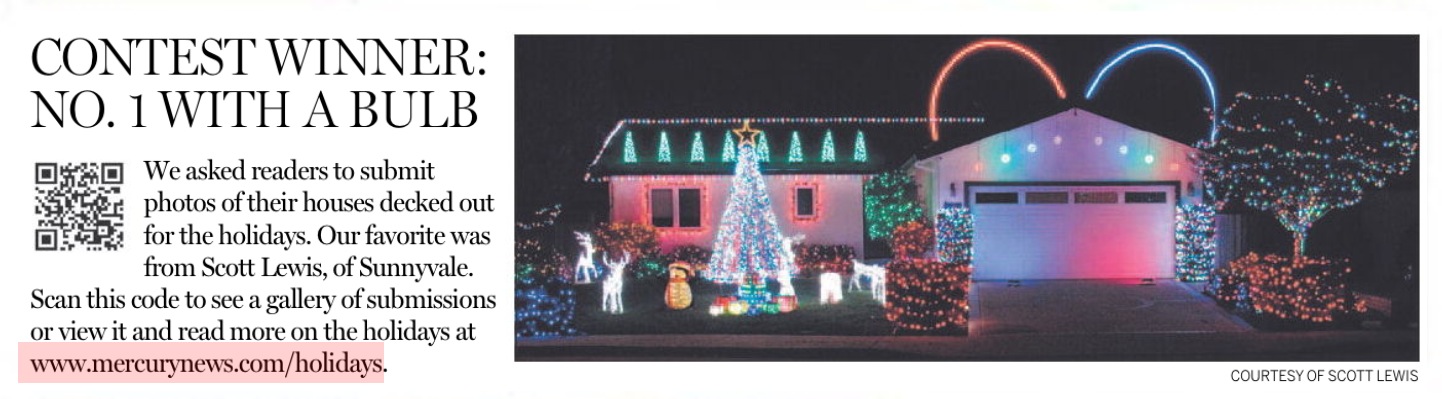 Winner of the San Jose Mercury News' 2012 Christmas light contest