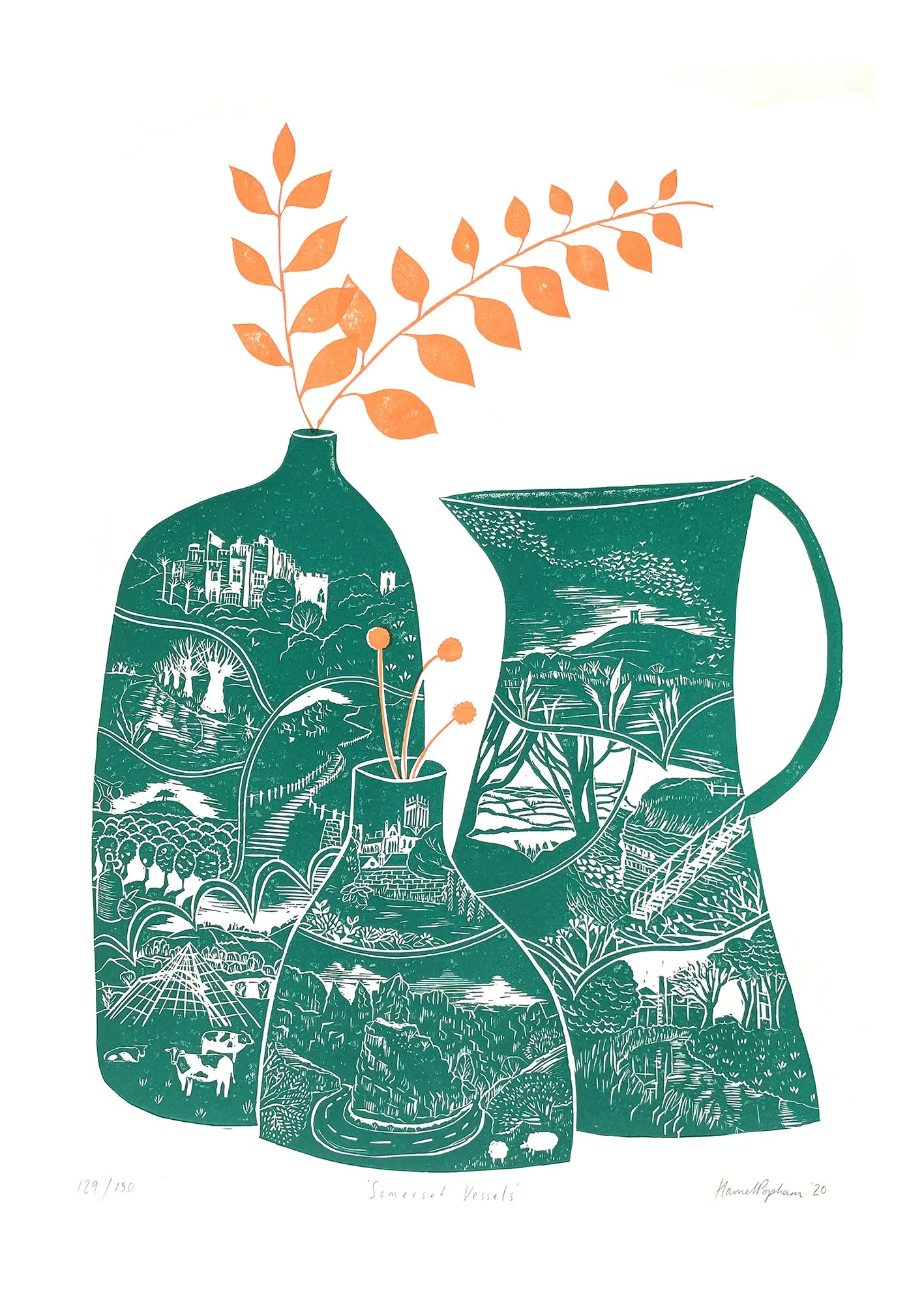 PRE ORDER 'Somerset Vessels' A2 Original Lino Print