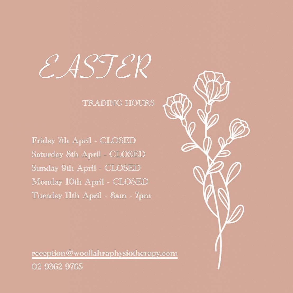 EASTER trading hours. Happy Easter to everyone. Have a lovely break, love WP team x