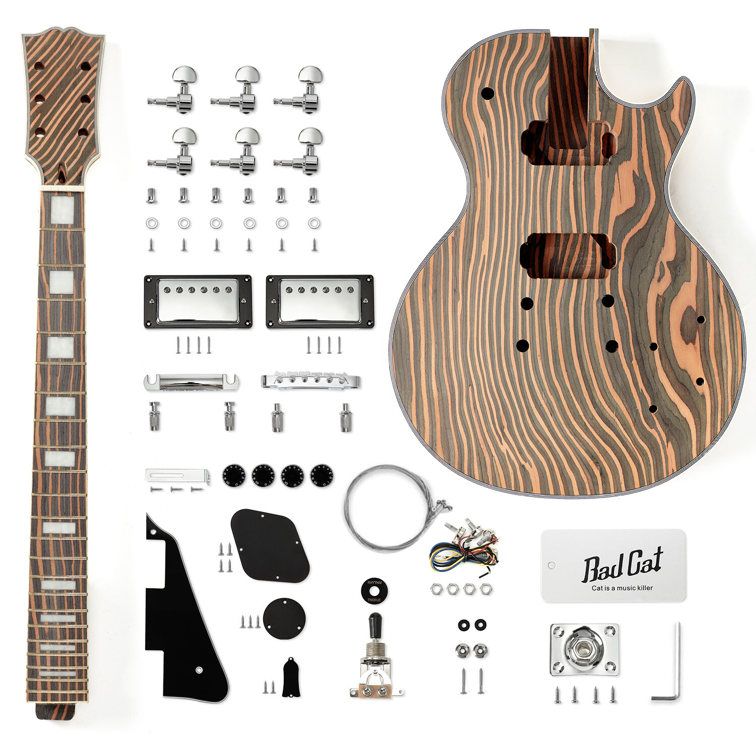 New 6 String Guitar Kit Zebrawood Solid Body LP Style Electric Guitar  Builder Kit Chrome Hardwares — BAD CAT INSTRUMENTS
