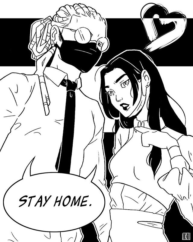 Stay Home!
A PSA from Ash &amp; Demi, the scary kids from the Love, Ink team for full intimidation effect.
.
Who&rsquo;s scarier? Ash or Demi?
.
Read Love Ink for free on @webtooncanvas !
Progress shots &amp; downloads available on Patreon.com/ikutre