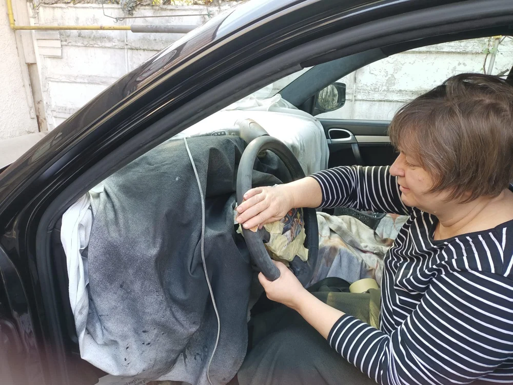 Margaret doing steering wheel restoration