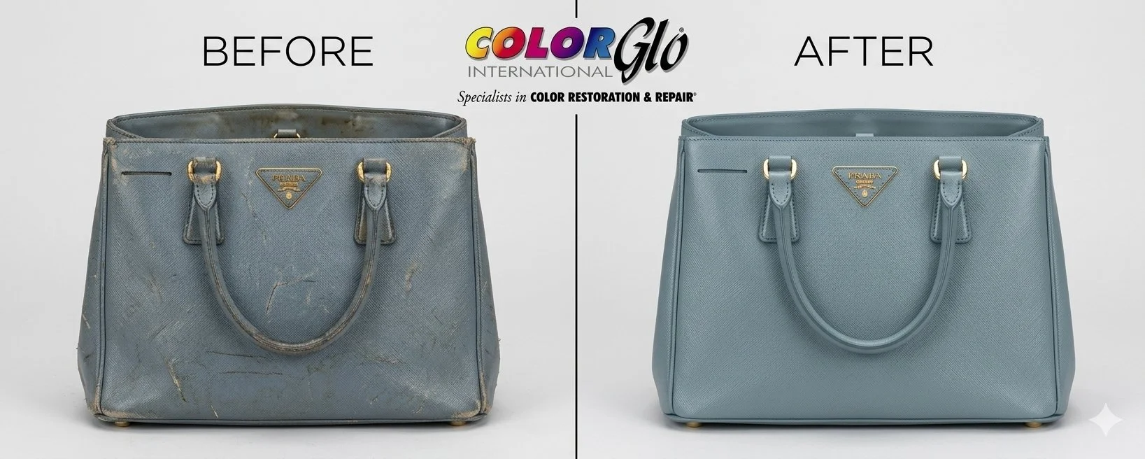 Example of a worn and faded Prada handbag restored to new by Color Glo for half the price of buying new