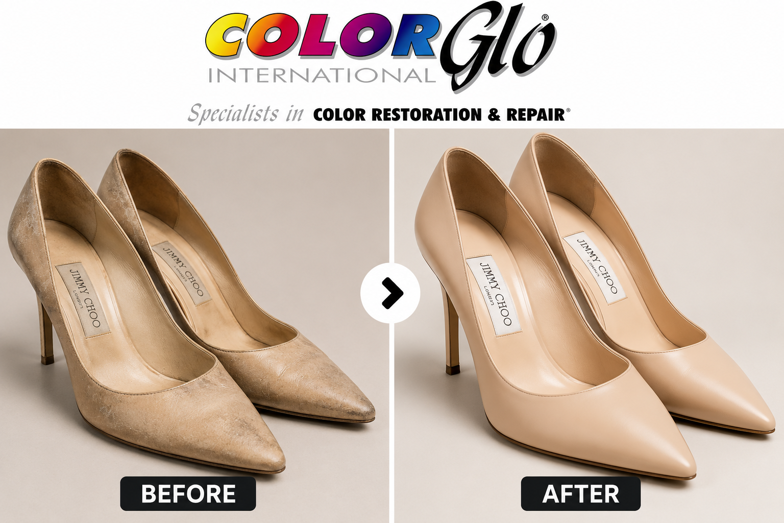 Jimmy Choo women's high heel shoe leather restoration before and after image