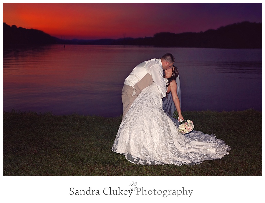 Bride and Groom with stunning Sunset
