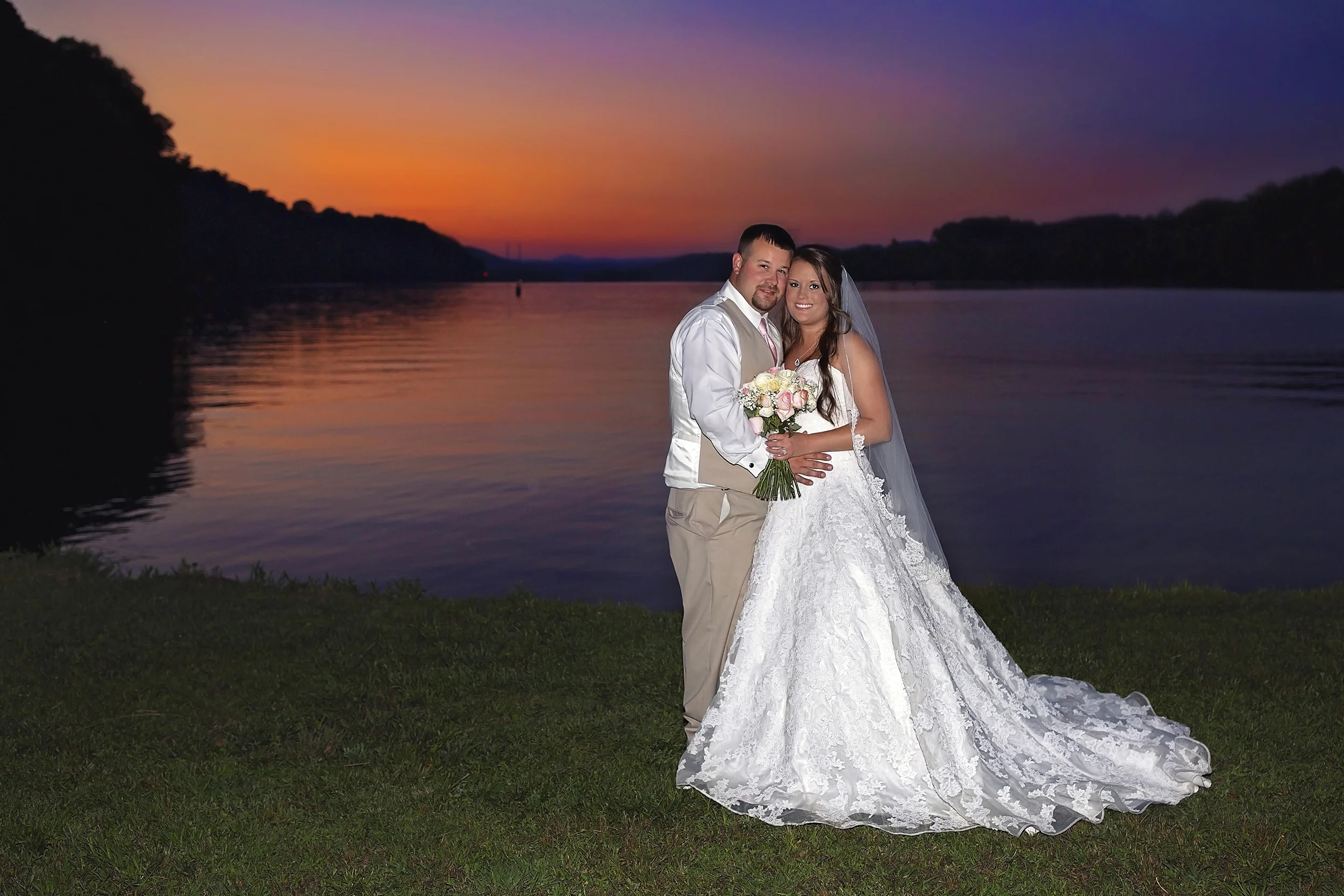 Glorious Sunset at Whitestone Inn, TN with Bride and Groom