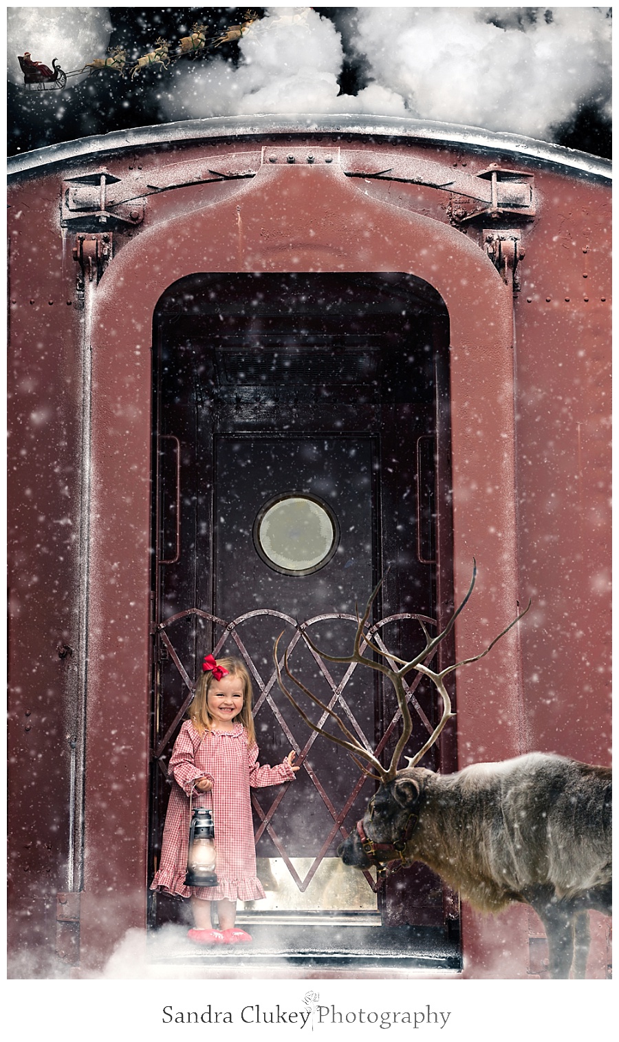 Happy child sees reindeer