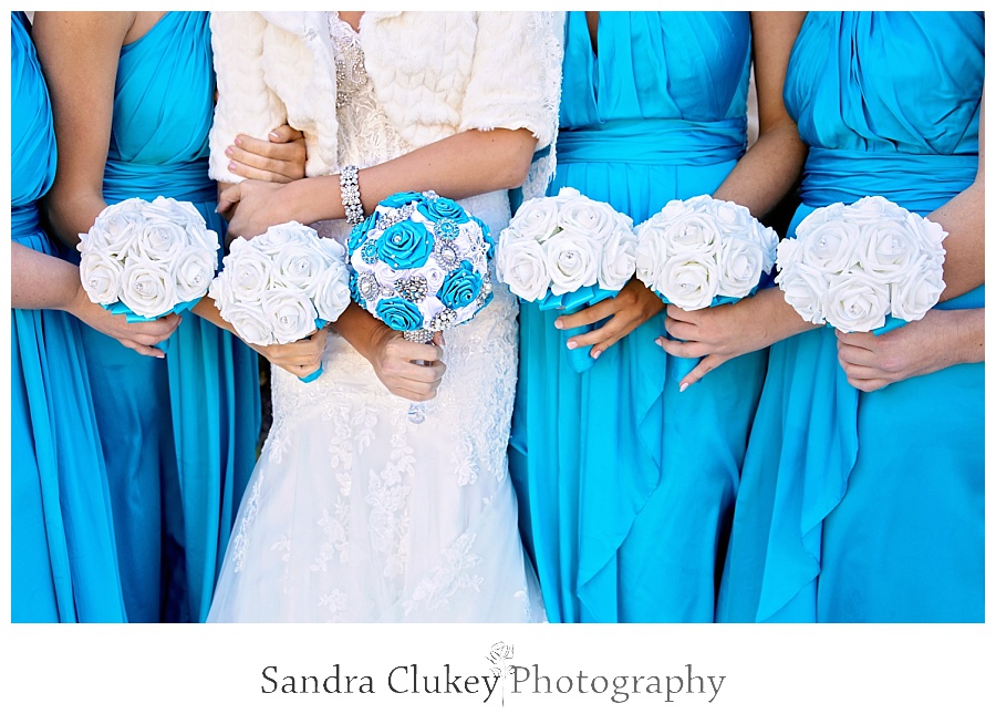 Blue and white bridal bouquets