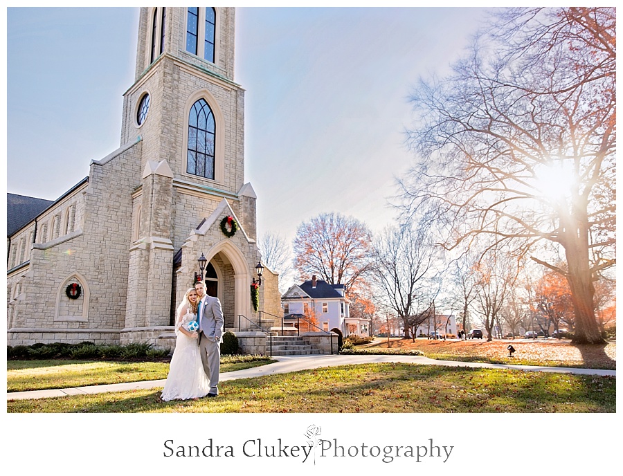 Bride and Groom in front of Chapel