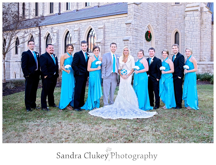 Wedding party outside chapel