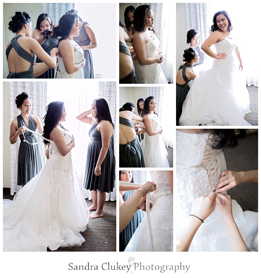 Bride getting ready with bridesmaids