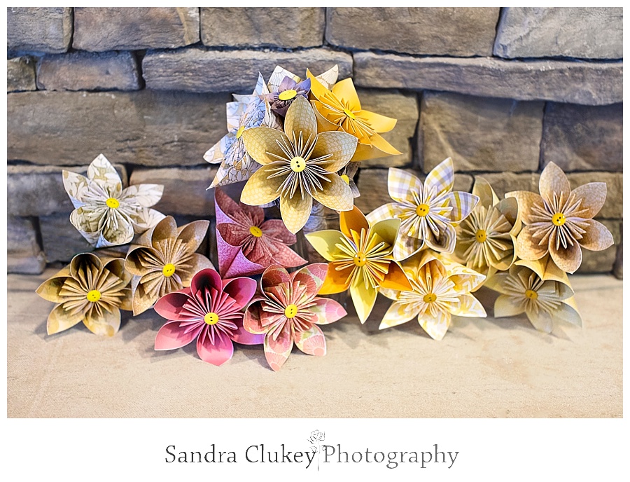 Original Pink and yellow Origami wedding bouquets