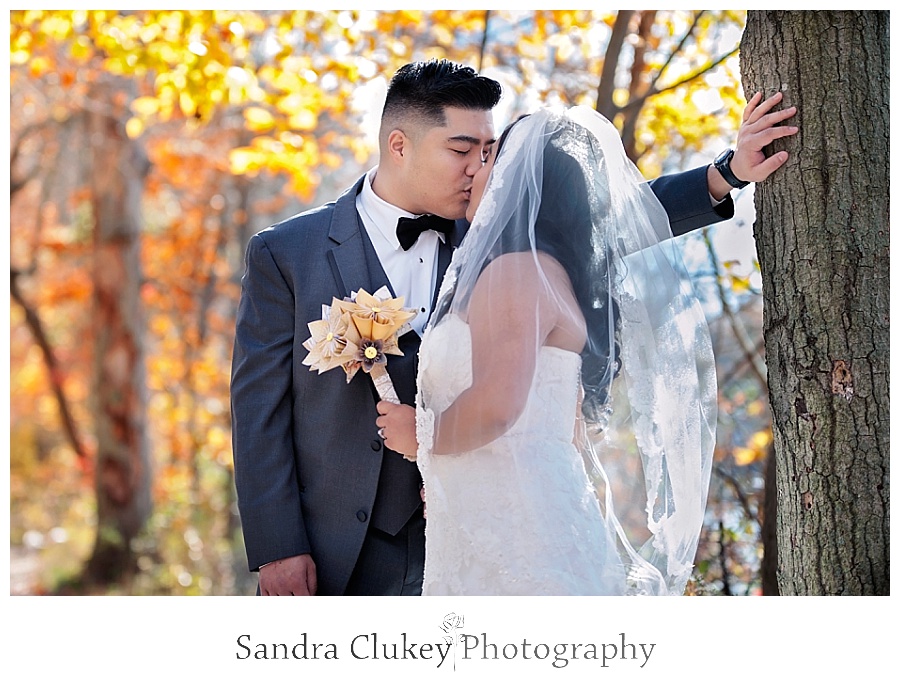 Tender moment of couple at first look