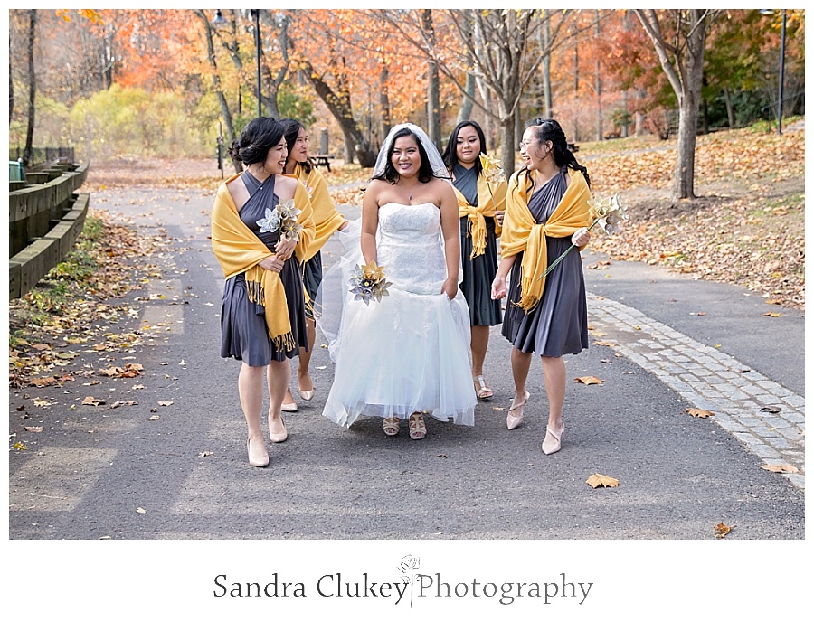 Whimsical bride with bridesmaids