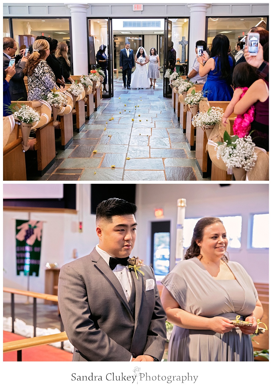 Emotional groom anticipates arrival of his bride