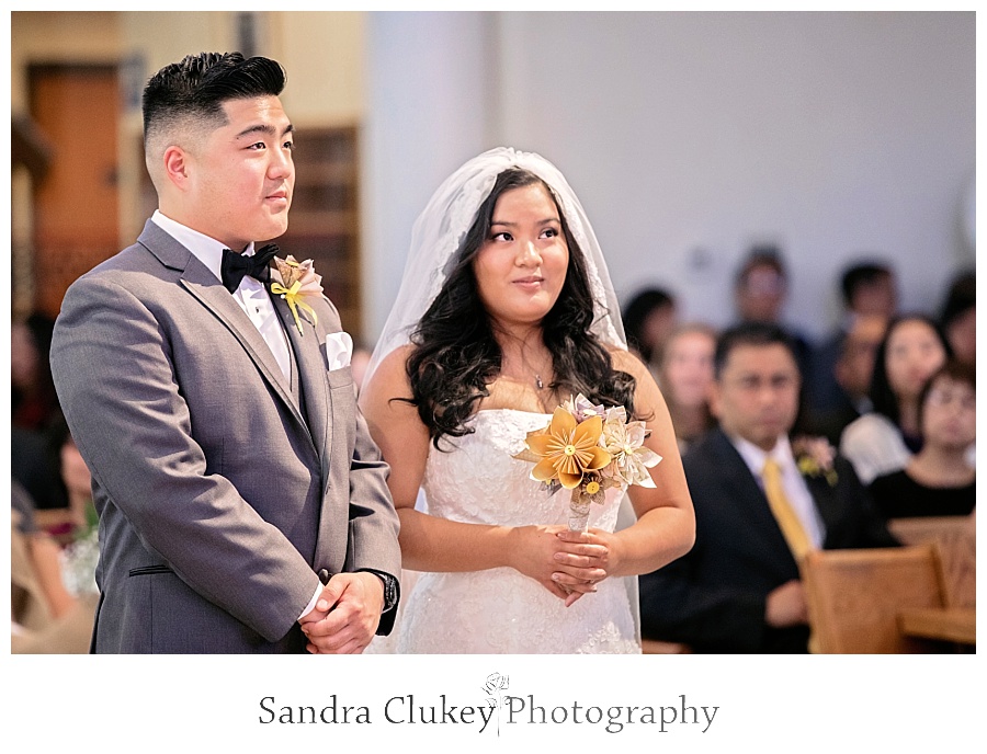 Focused attention from the bride and groom