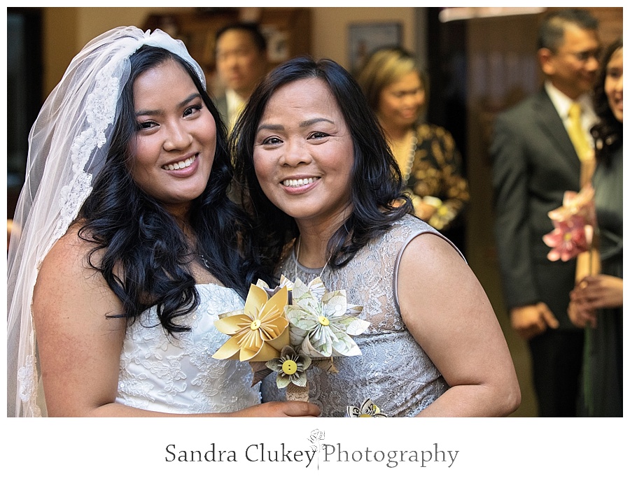 Joyful bride with her mom