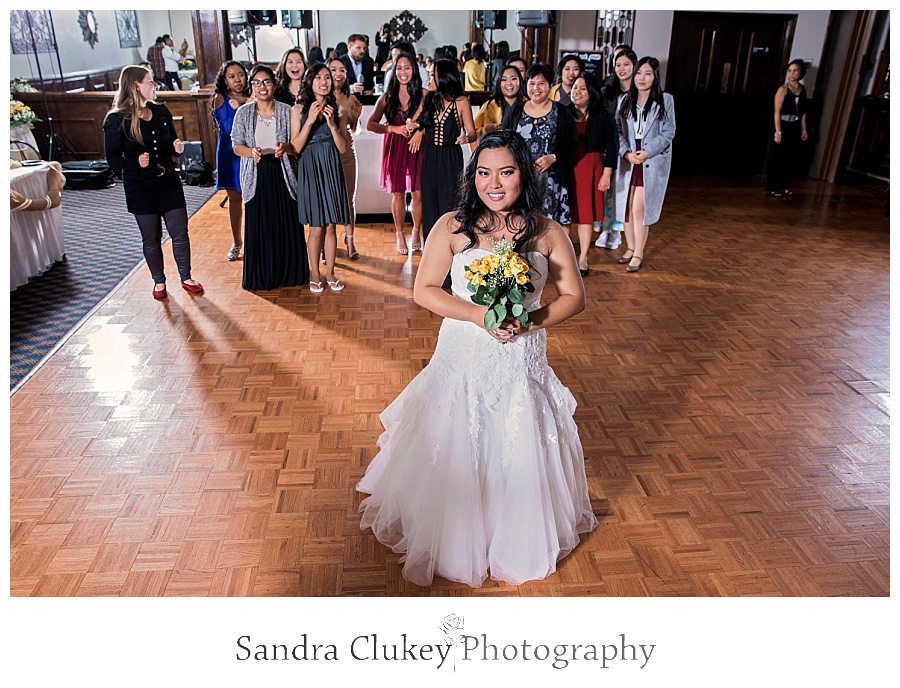 Traditional tossing of the bouquet