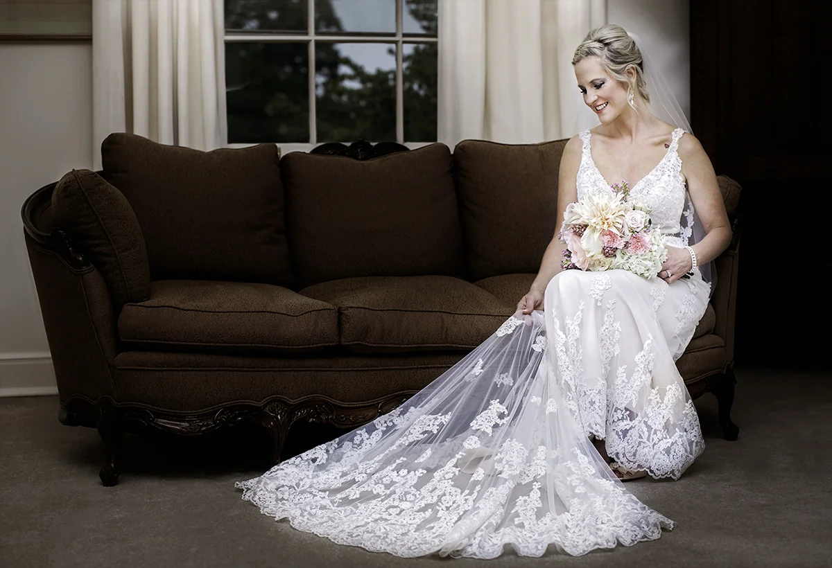 Bride on Couch at Holly Hill in Athens TN