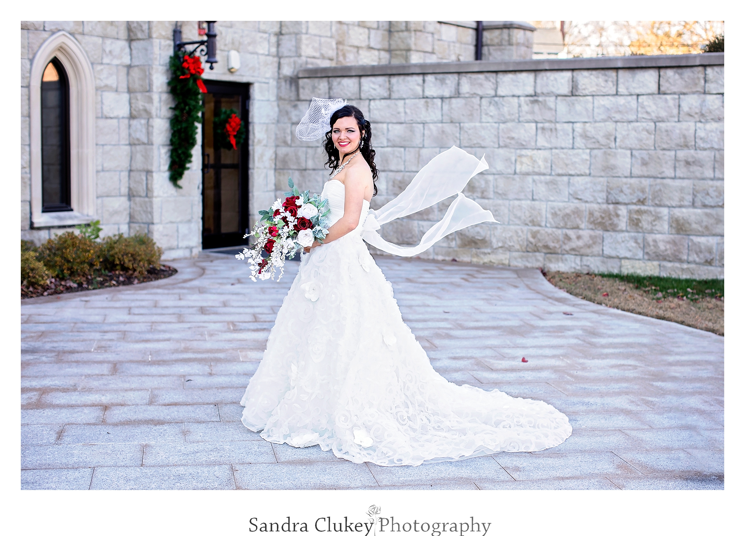 Whimsical bridal shot at Lee University Chapel, Cleveland TN