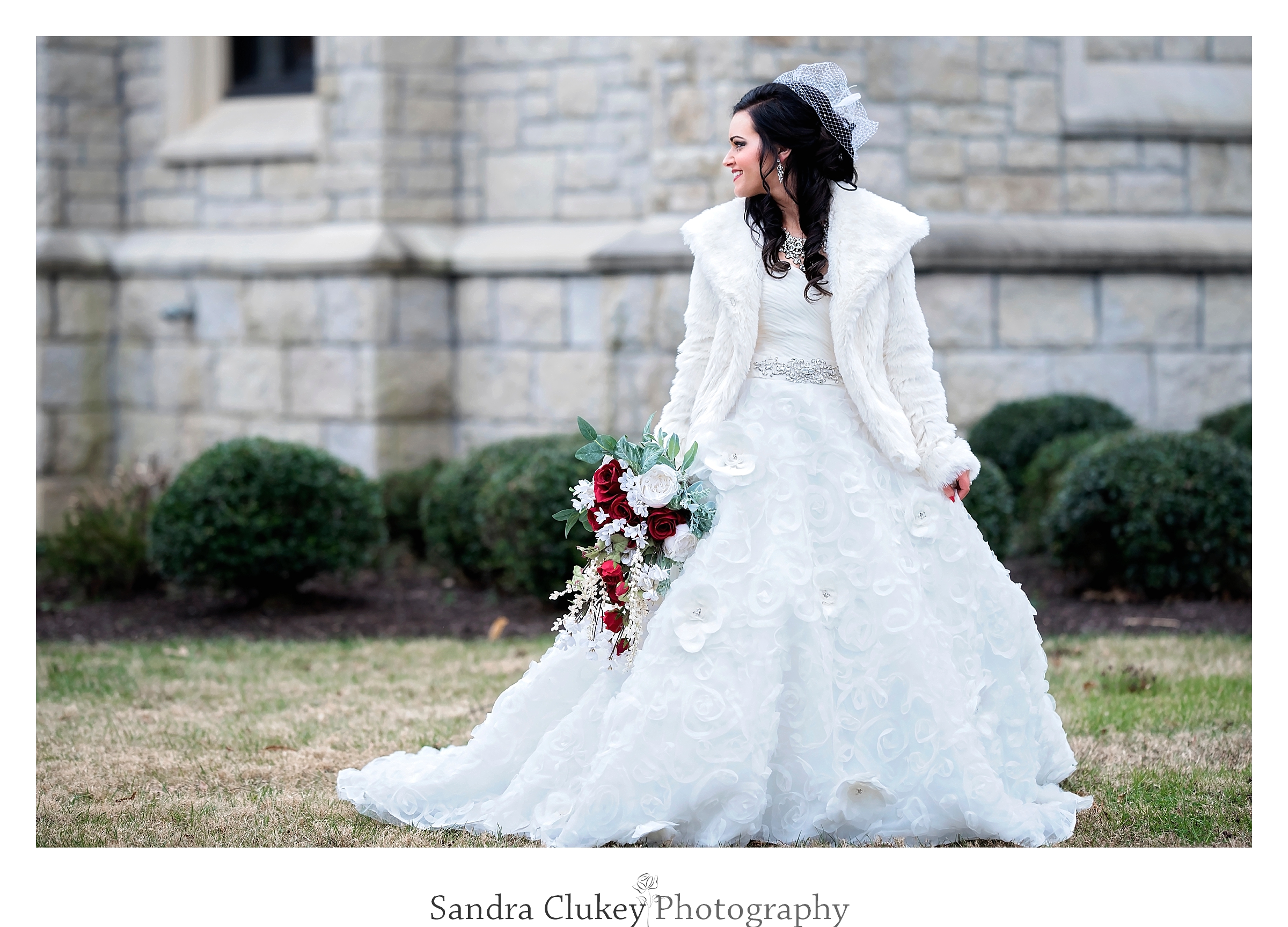 Bride looks back. Lee University Chapel, Cleveland TN