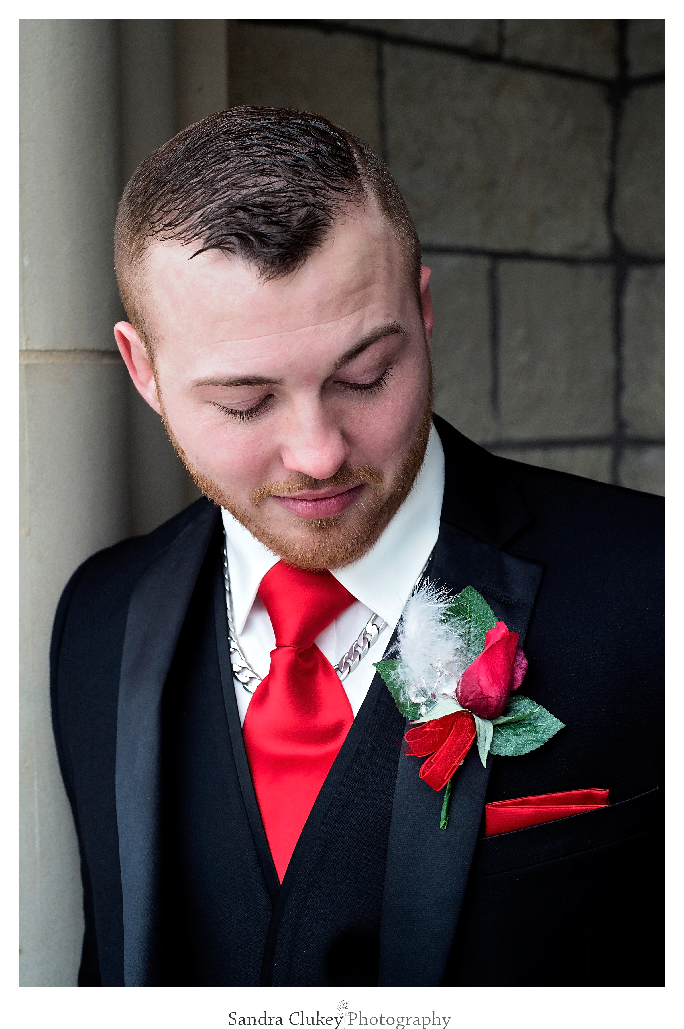 Handsome groom on wedding day at  Lee University chapel, Cleveland TN.