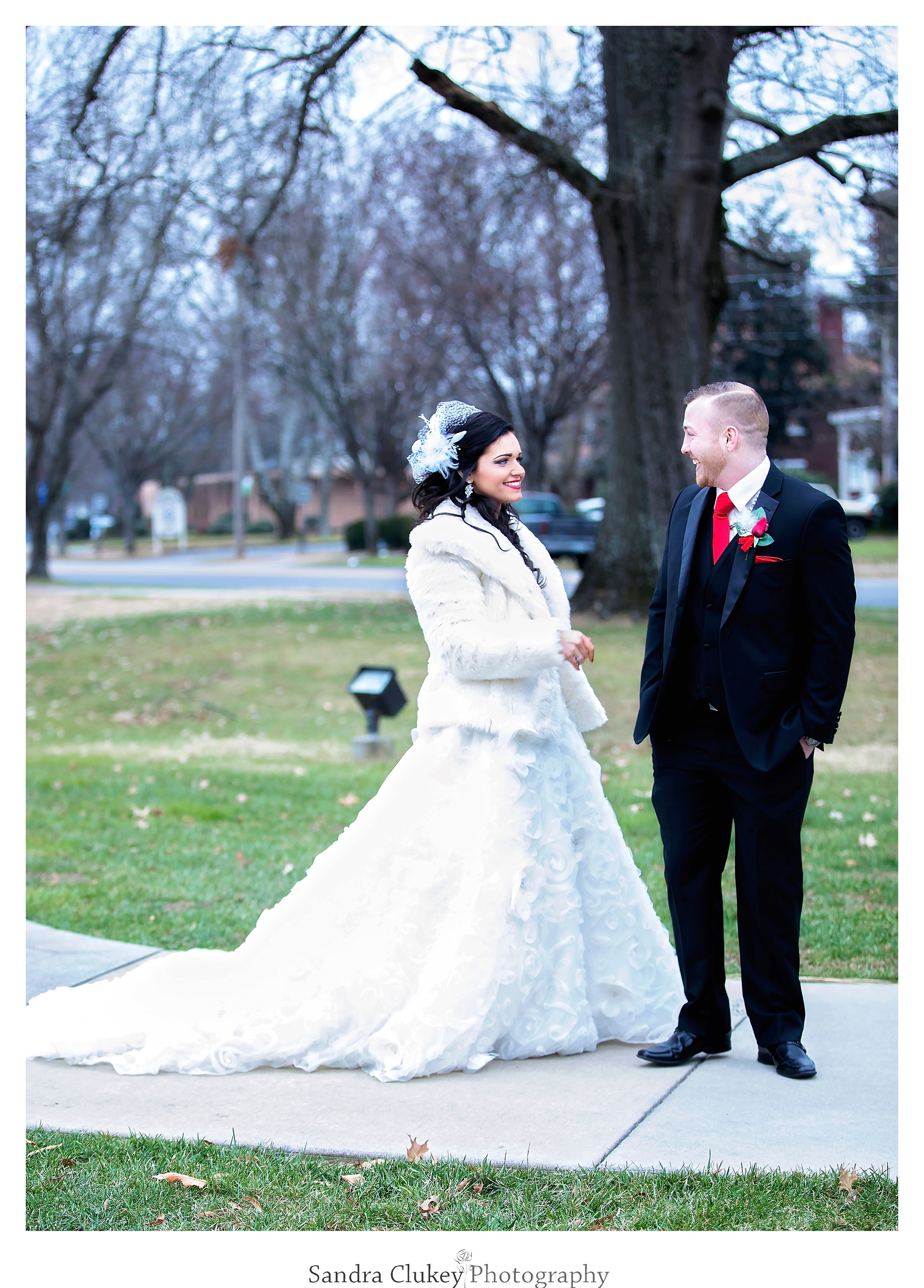 Bride and groom in front of Lee University chapel, Cleveland TN.