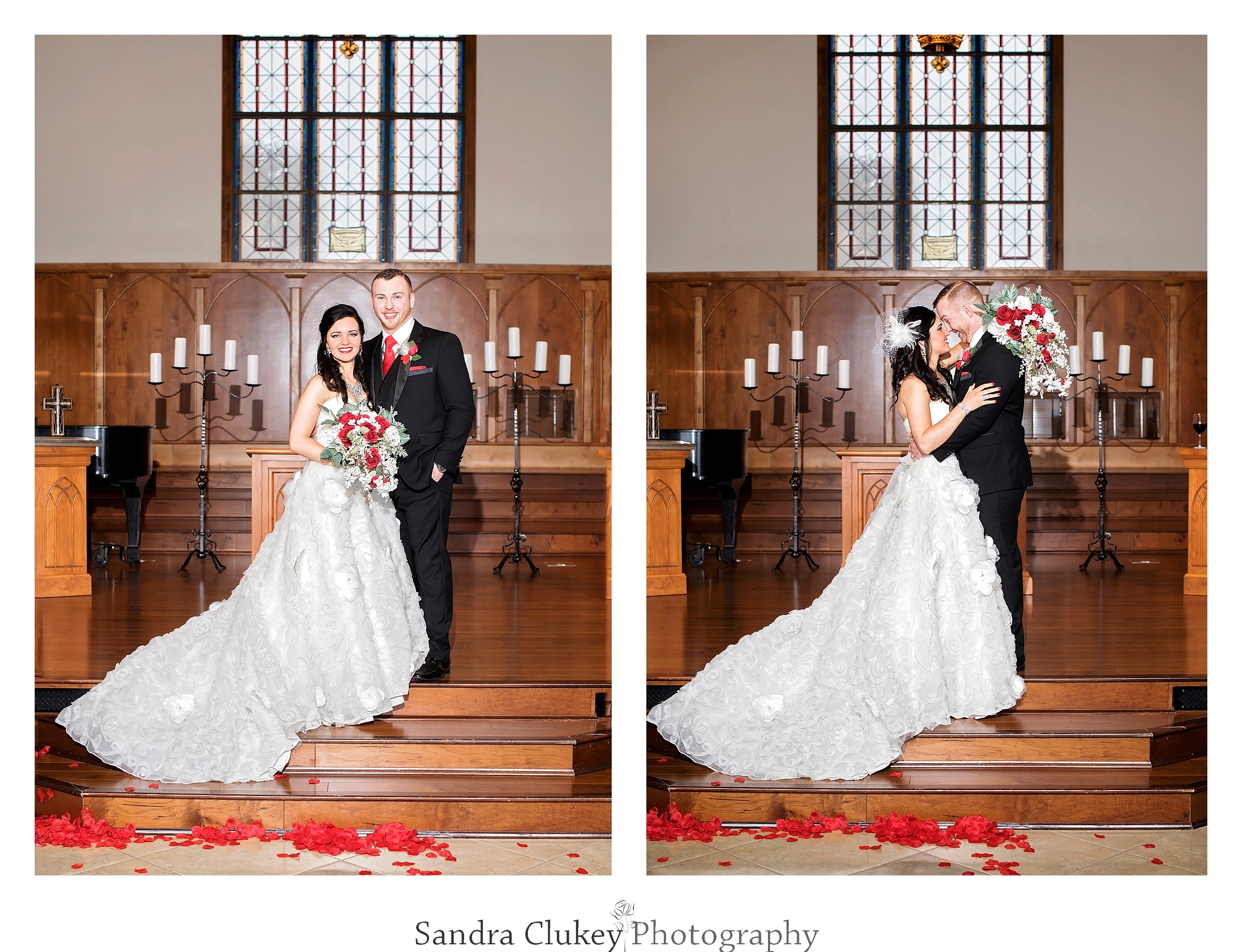 Formal wedding images of Bride and groom at  Lee University chapel, Cleveland TN.