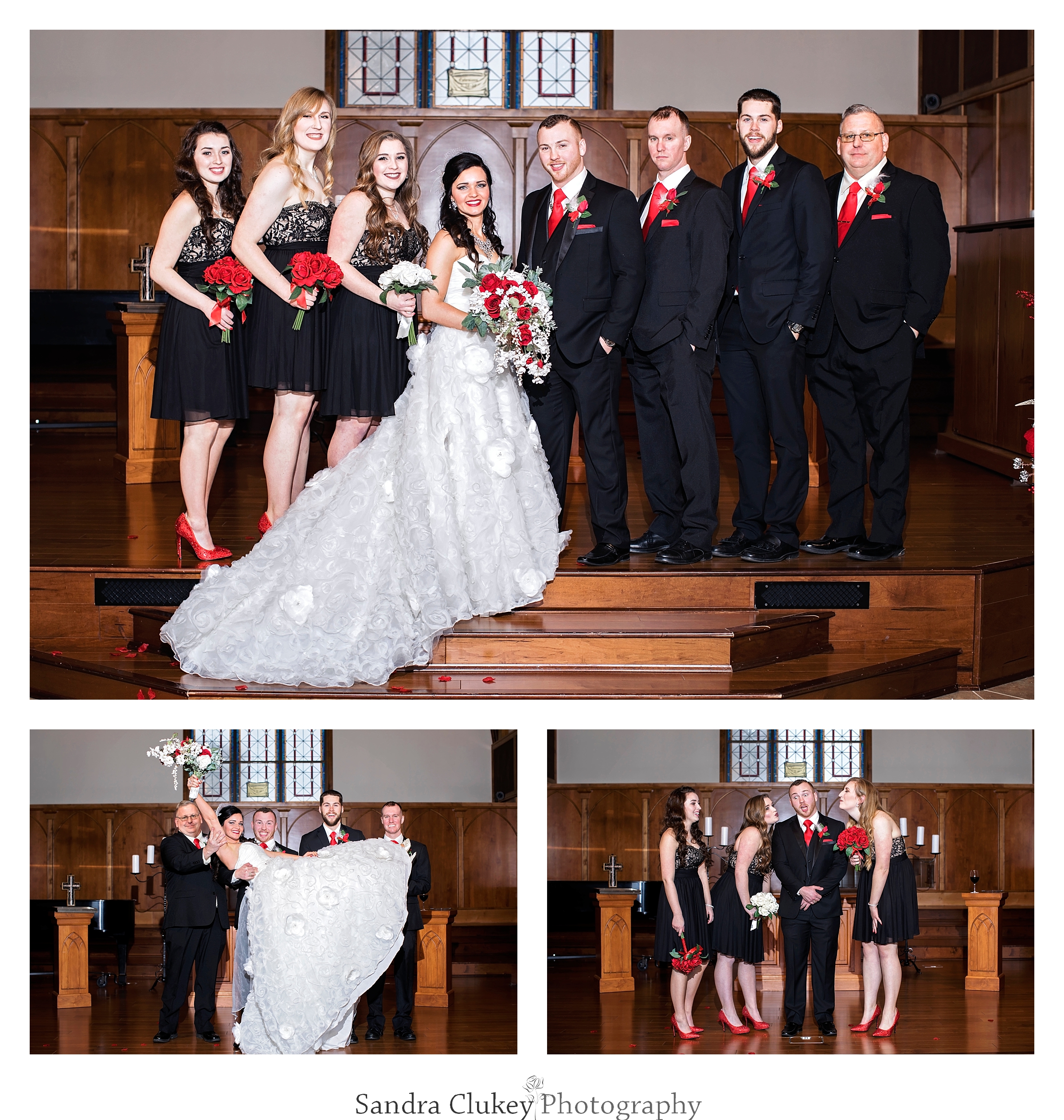 Wedding party photos at  Lee University chapel, Cleveland TN.
