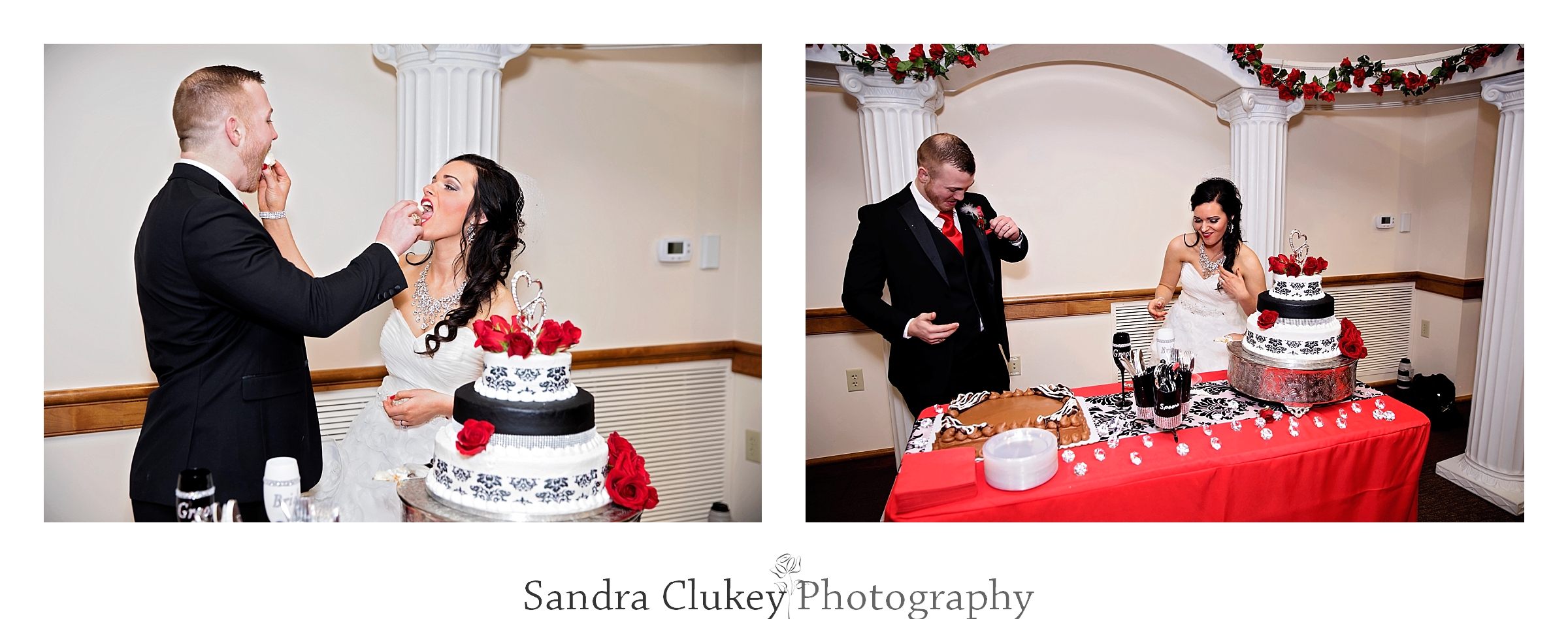 Happy couple share he cake
