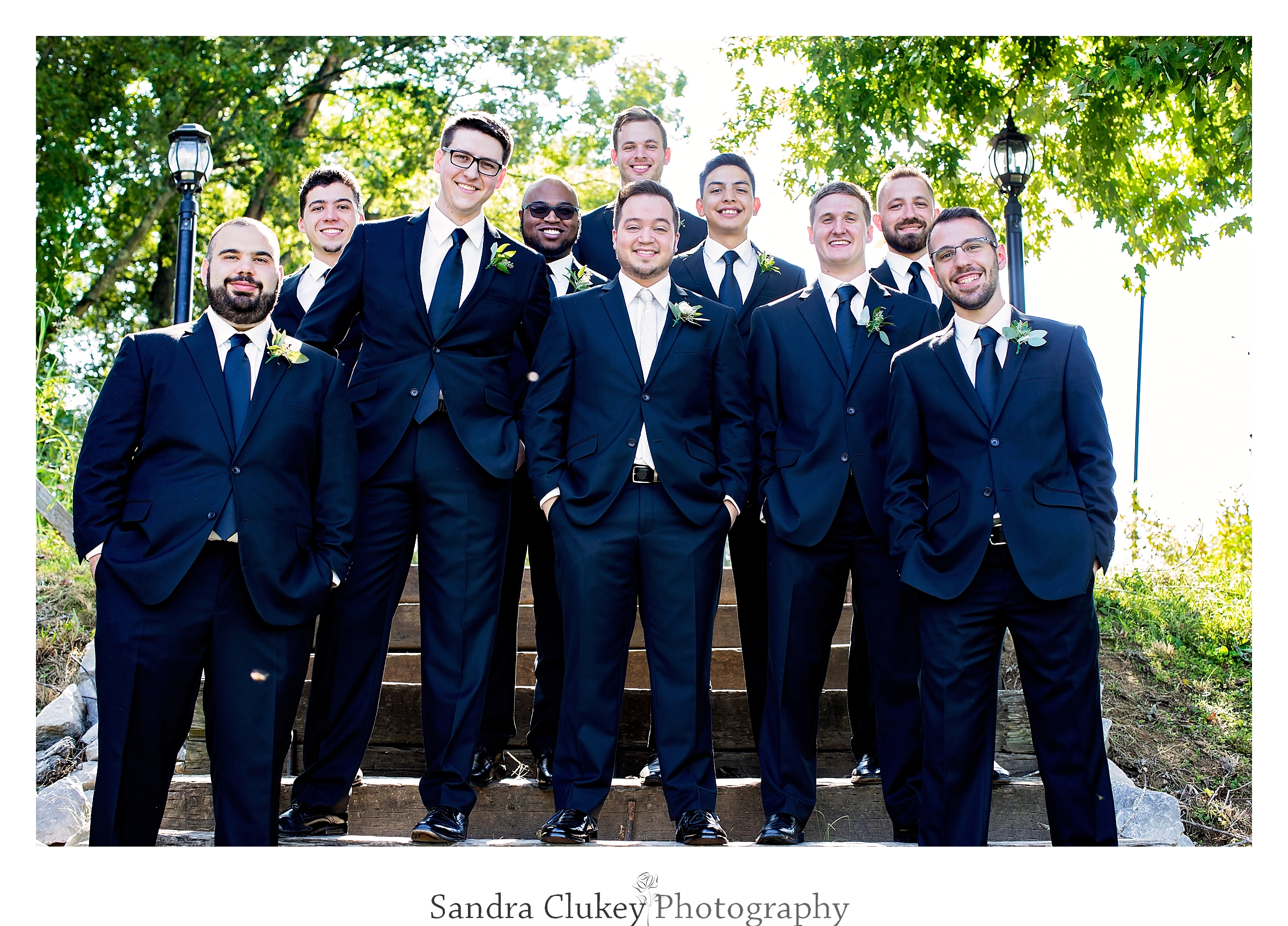 Groom and wedding party. Tennessee RiverPlace, Chattanooga TN