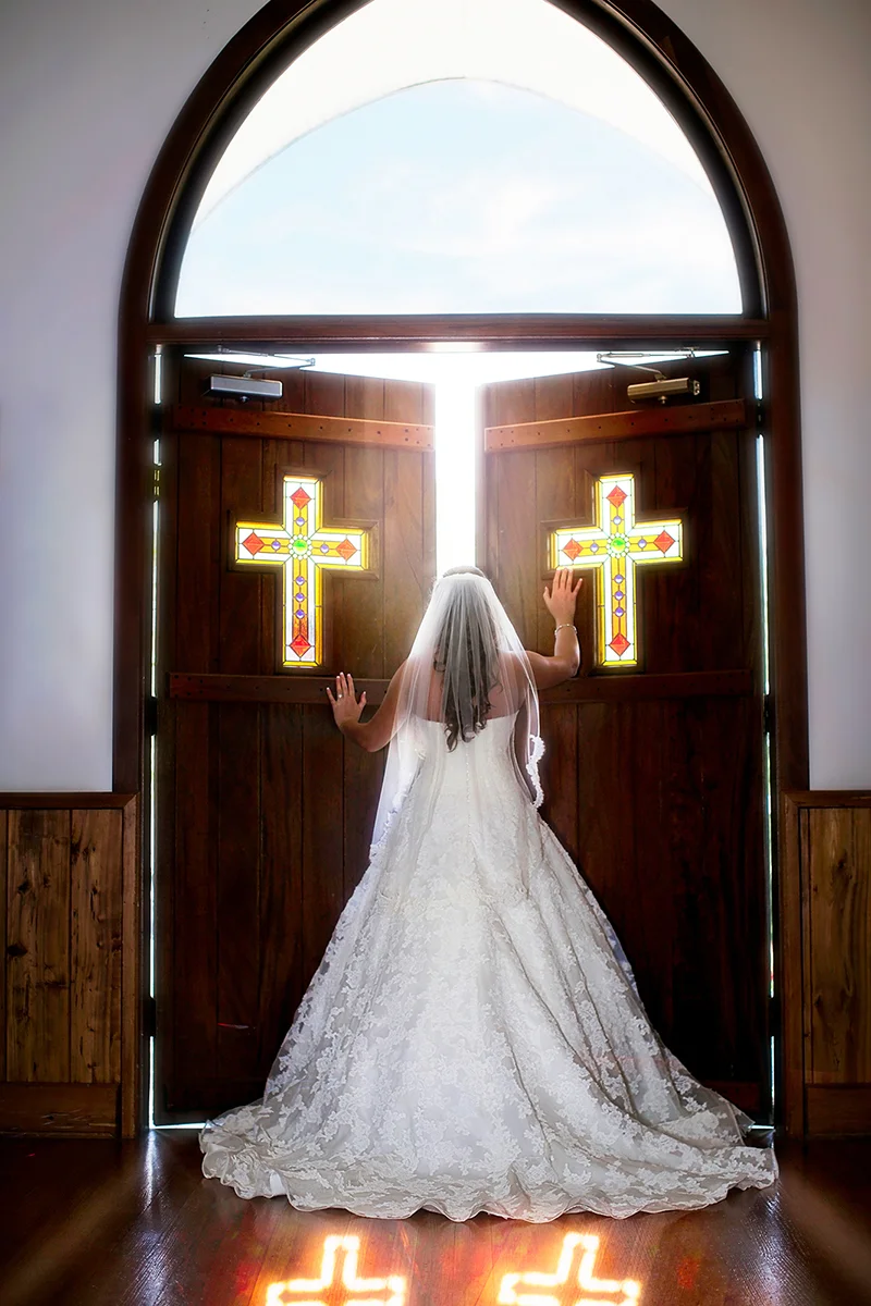 Chapel Church Doors Opening with Bride