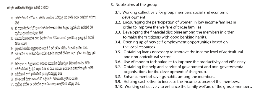 Section 3 of the constitution for a microborrowing group, with a translation