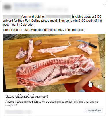 The gift that keeps on giving. This one used a catchy video of the "butcher" and was shared almost 300 times with the community. 