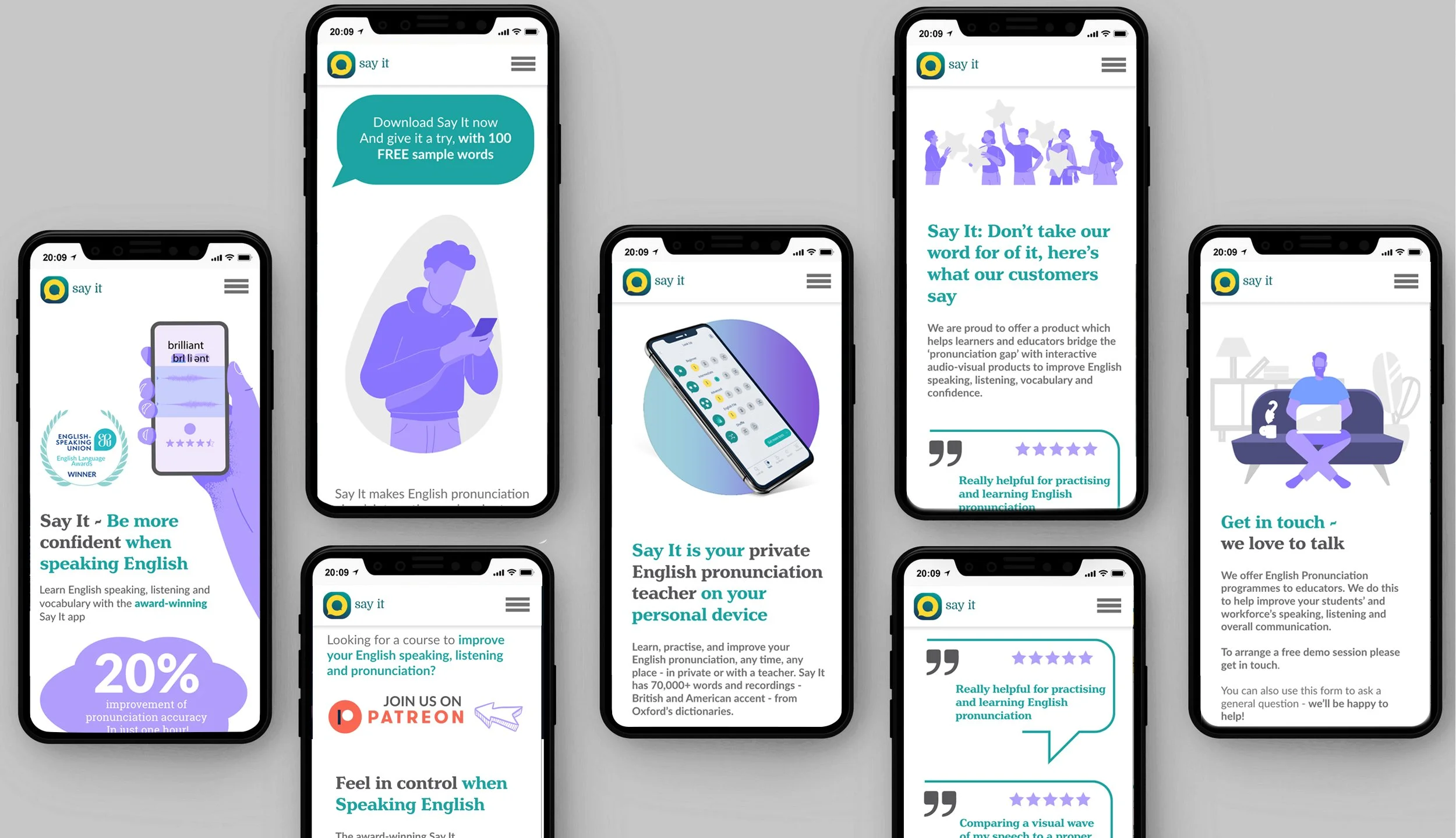 Say It mobile device screens