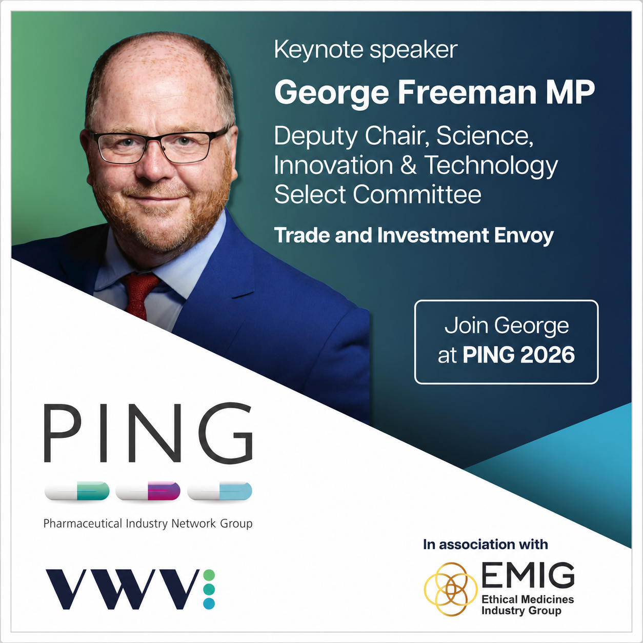  A bold social media graphic created to introduce a keynote speaker for a major London-based industry event. Designed to capture attention across digital platforms, the artwork combines strong typography, dynamic composition, and clear event messagin