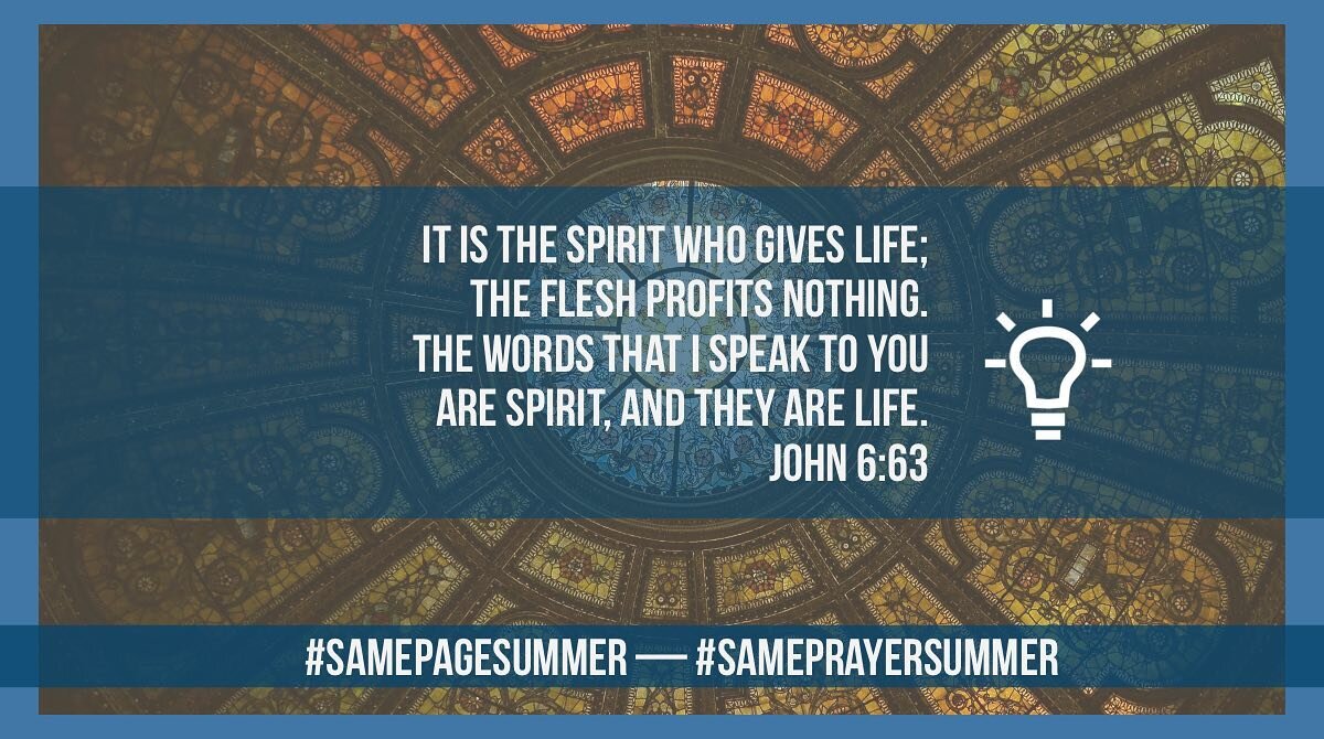 &ldquo;It is the Spirit who gives life; the flesh profits nothing. The words that I speak to you are spirit, and they are life.&rdquo; John 6:63 #SamePageSummer #SamePrayerSummer