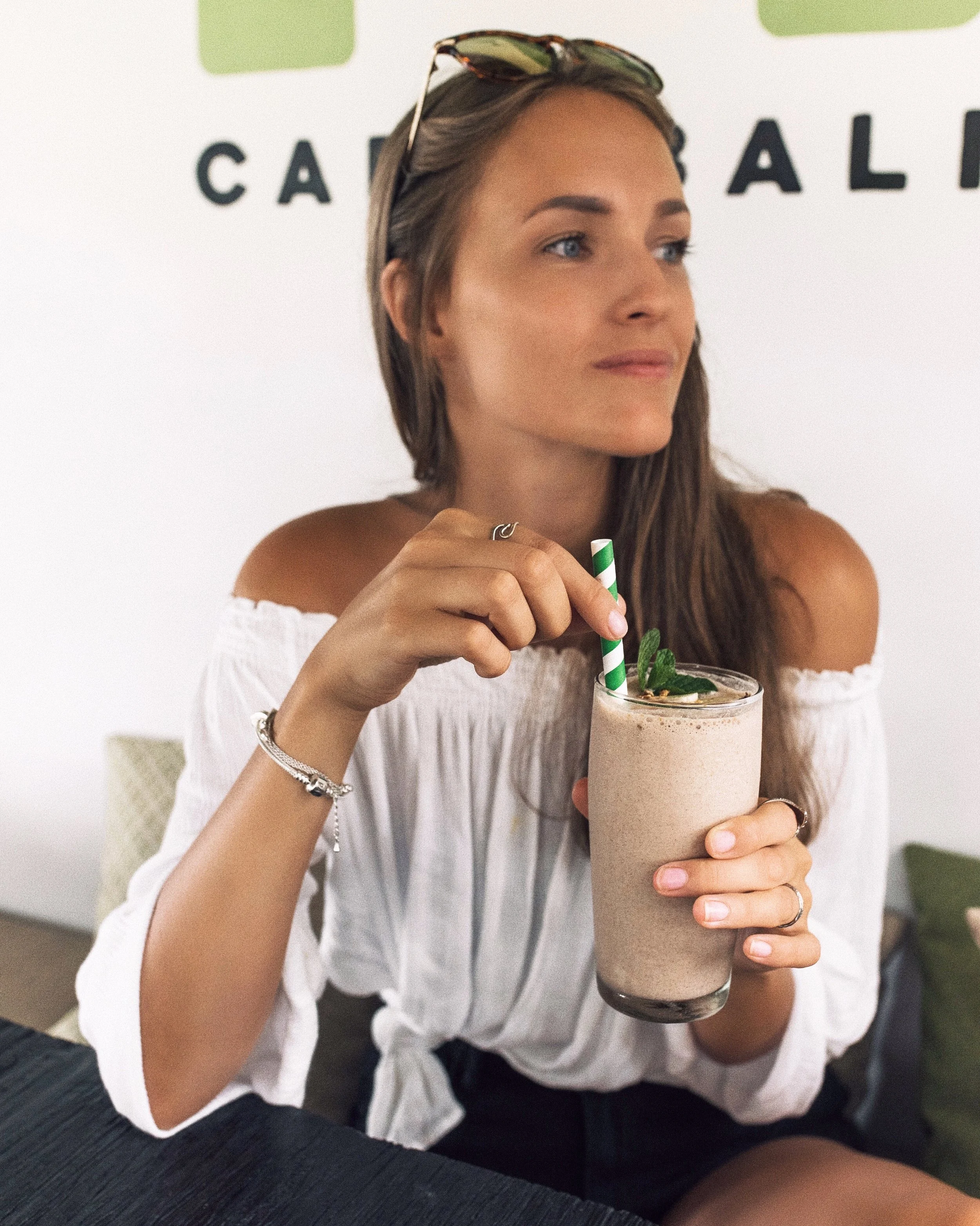 Sipping on a delicious thick chocolate smoothie at Matcha Cafe while watching those rice paddies