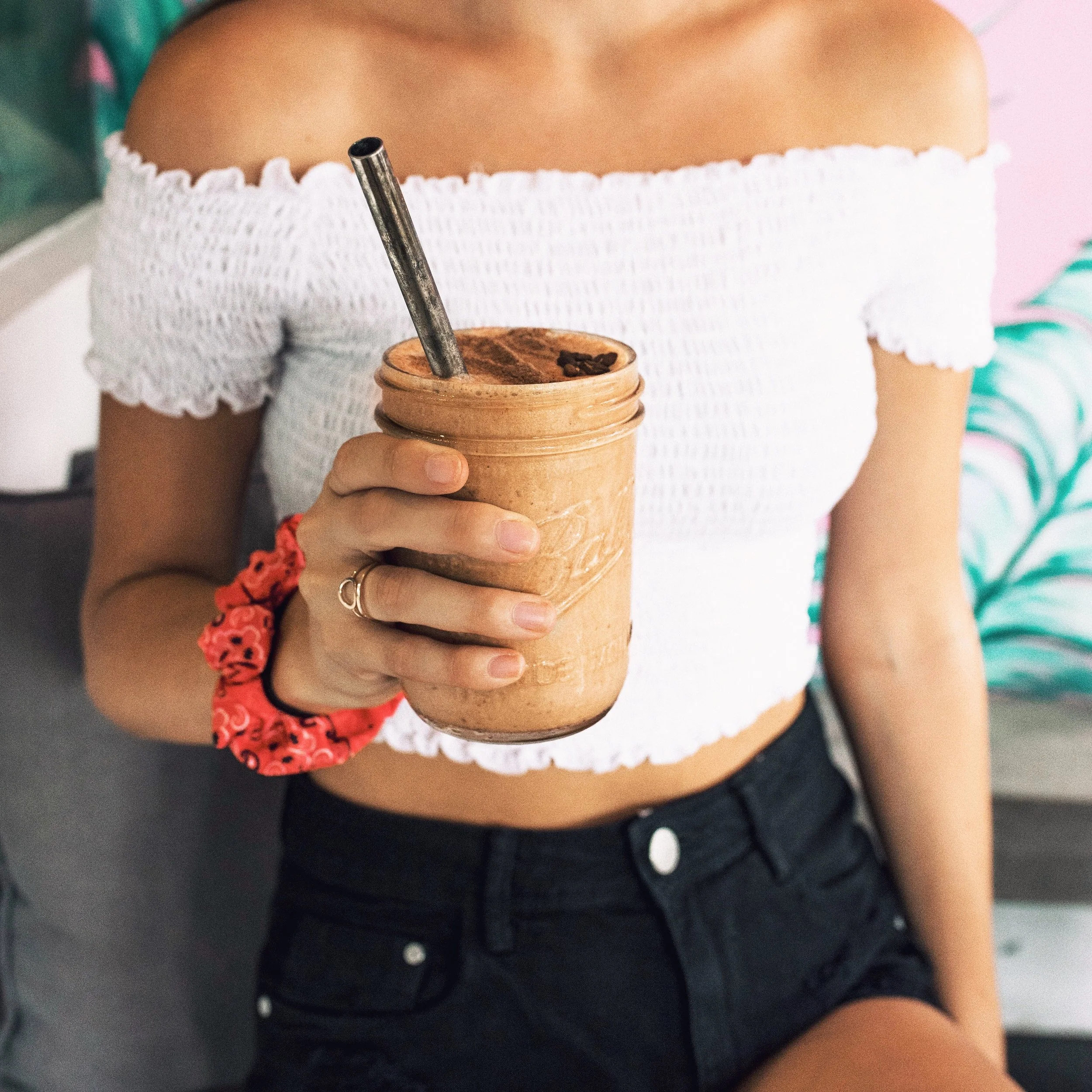 This coffee smoothie was absolutely amazing! A mixture of coffee, frozen banana, dates, and cacao