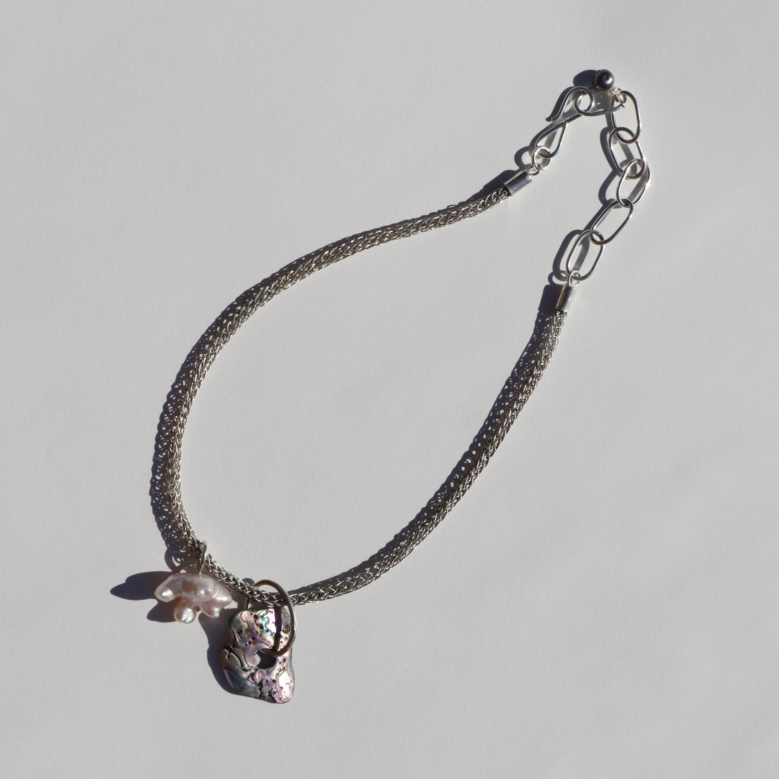 Viking knit abalone and pearl necklace, 2023