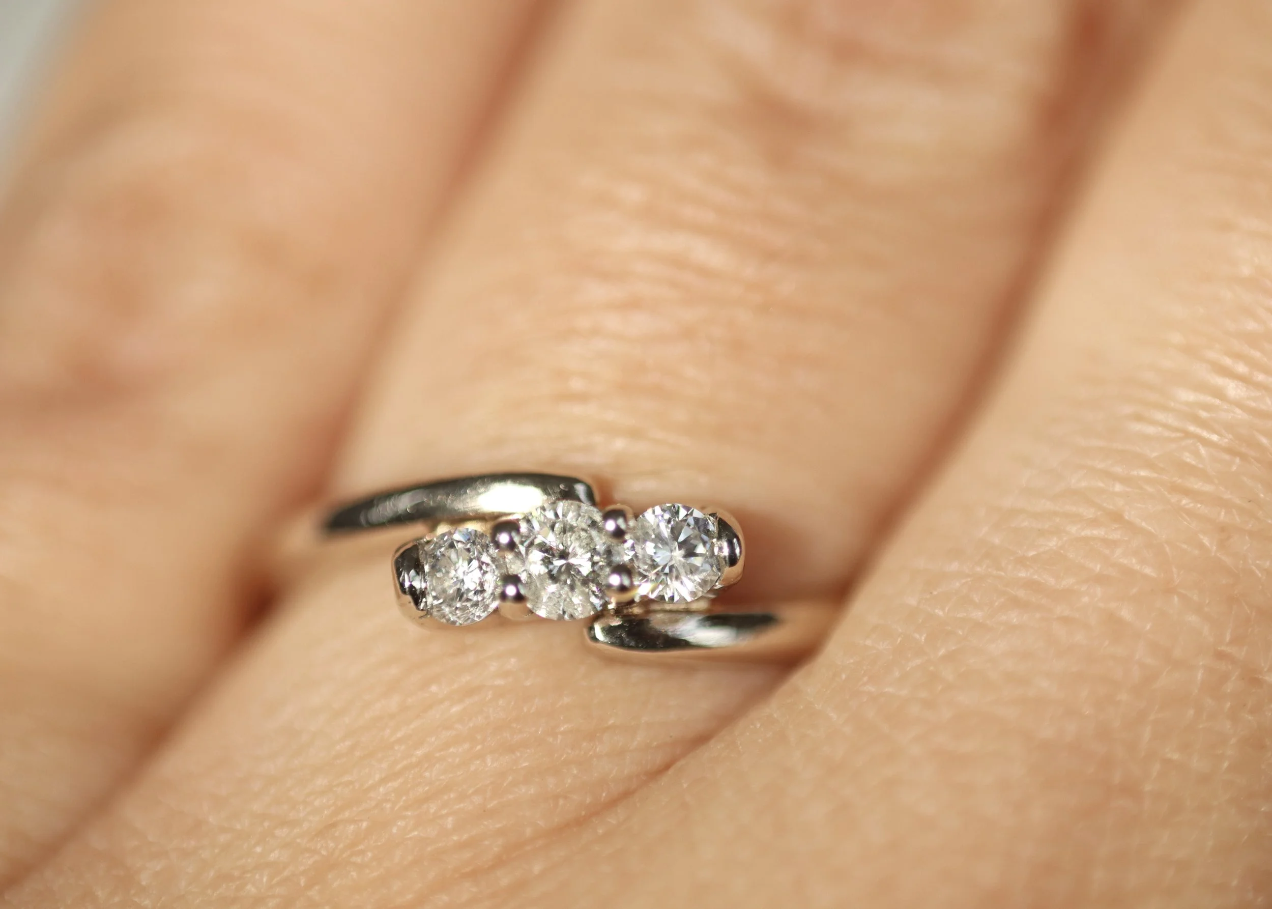 Heirloom diamond redesign in recycled white gold for Rebecca