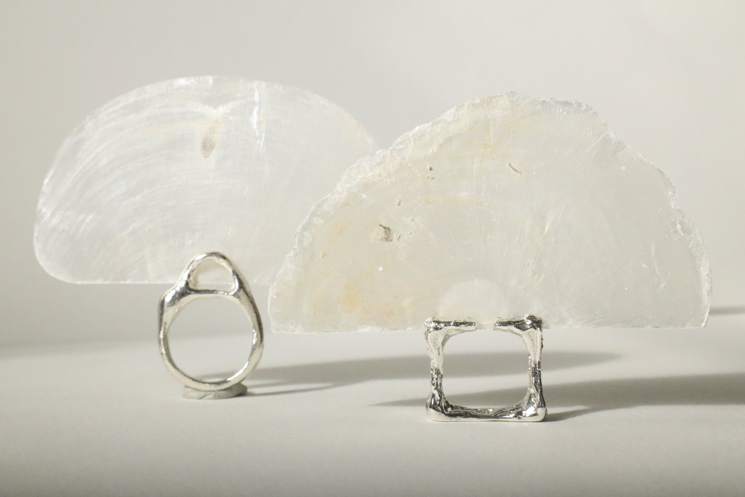 half-moon capiz shell sterling silver sand cast rings, 2026