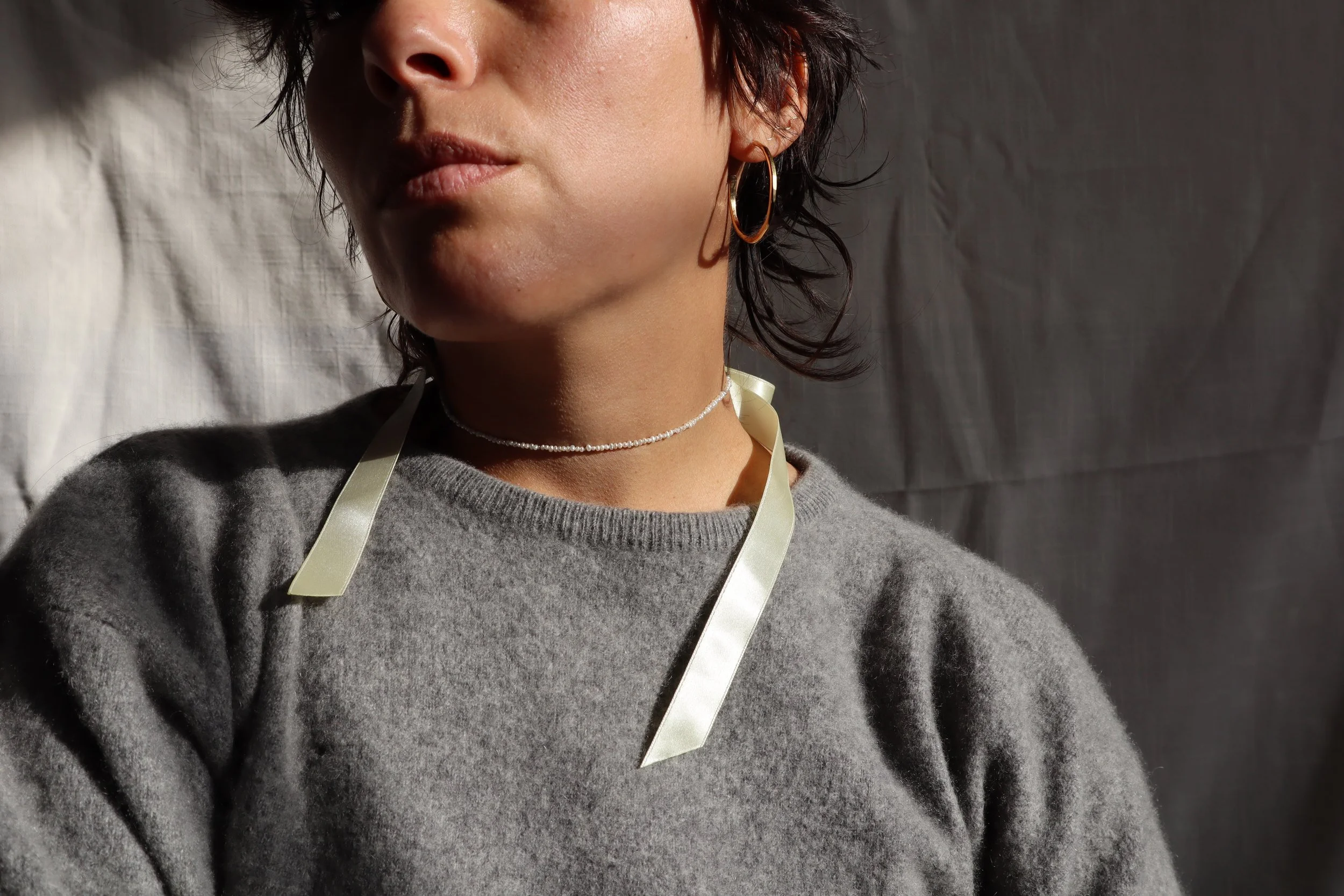 cream ribbon tiny pearl choker necklace Sophie Kissin Jewelry 7.JPG