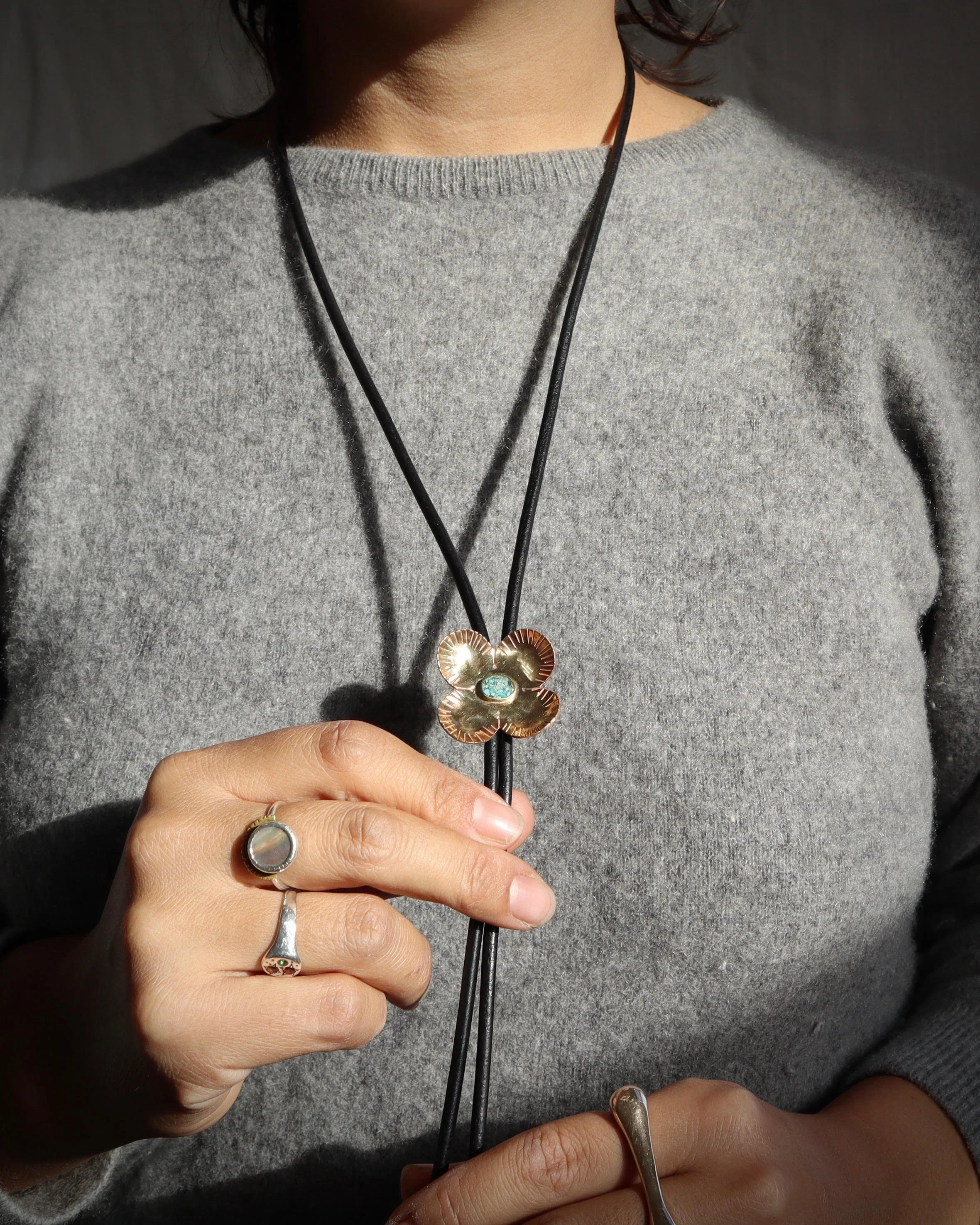 inlay turquoise flower bolo tie Sophie Kissin Jewelry 4.jpeg