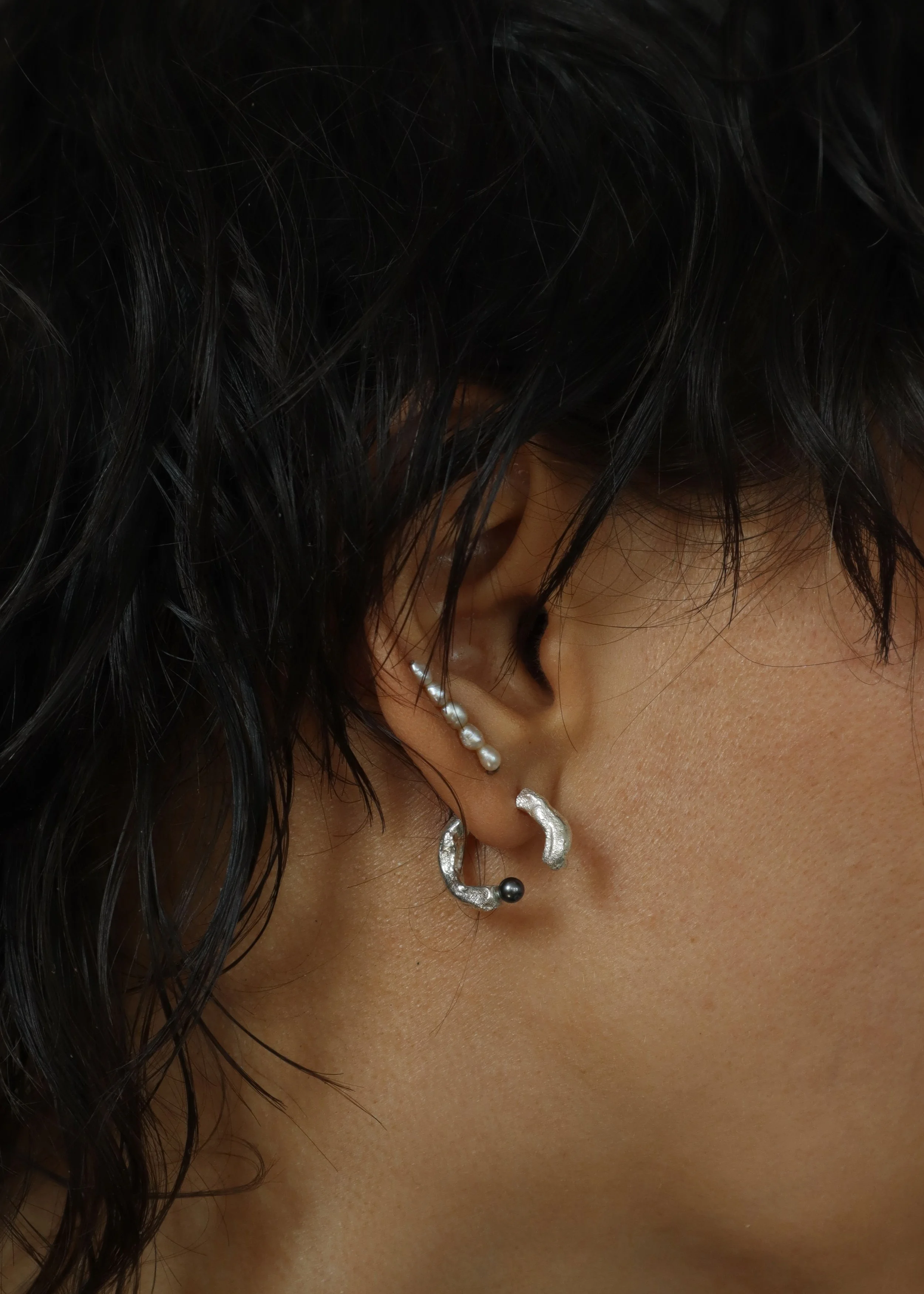 organic sandcast black pearl hoops SOphie Kissin Jewelry1.JPG