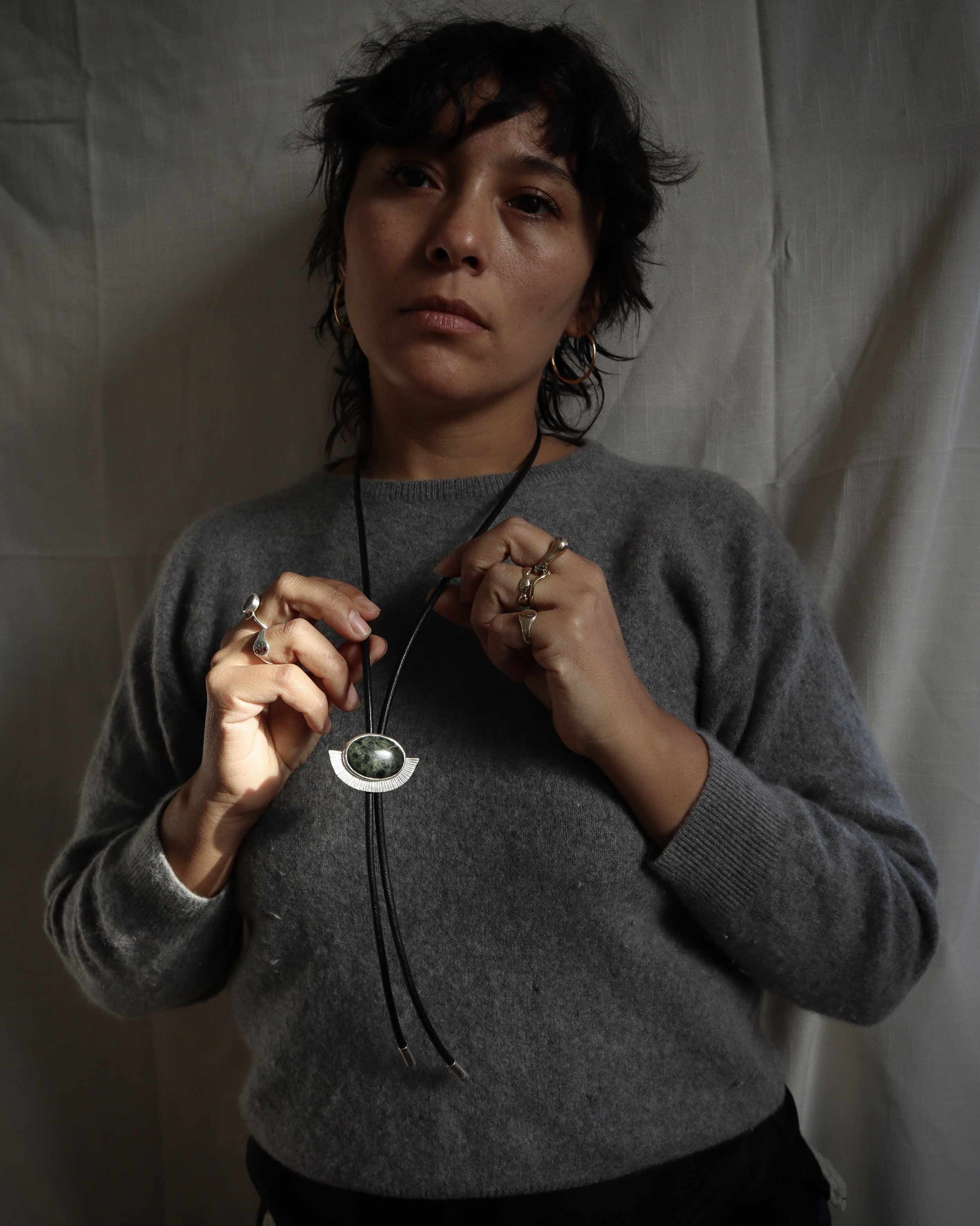 green jasper bolo tie silver SOphie Kissin Jewelry 2.JPG