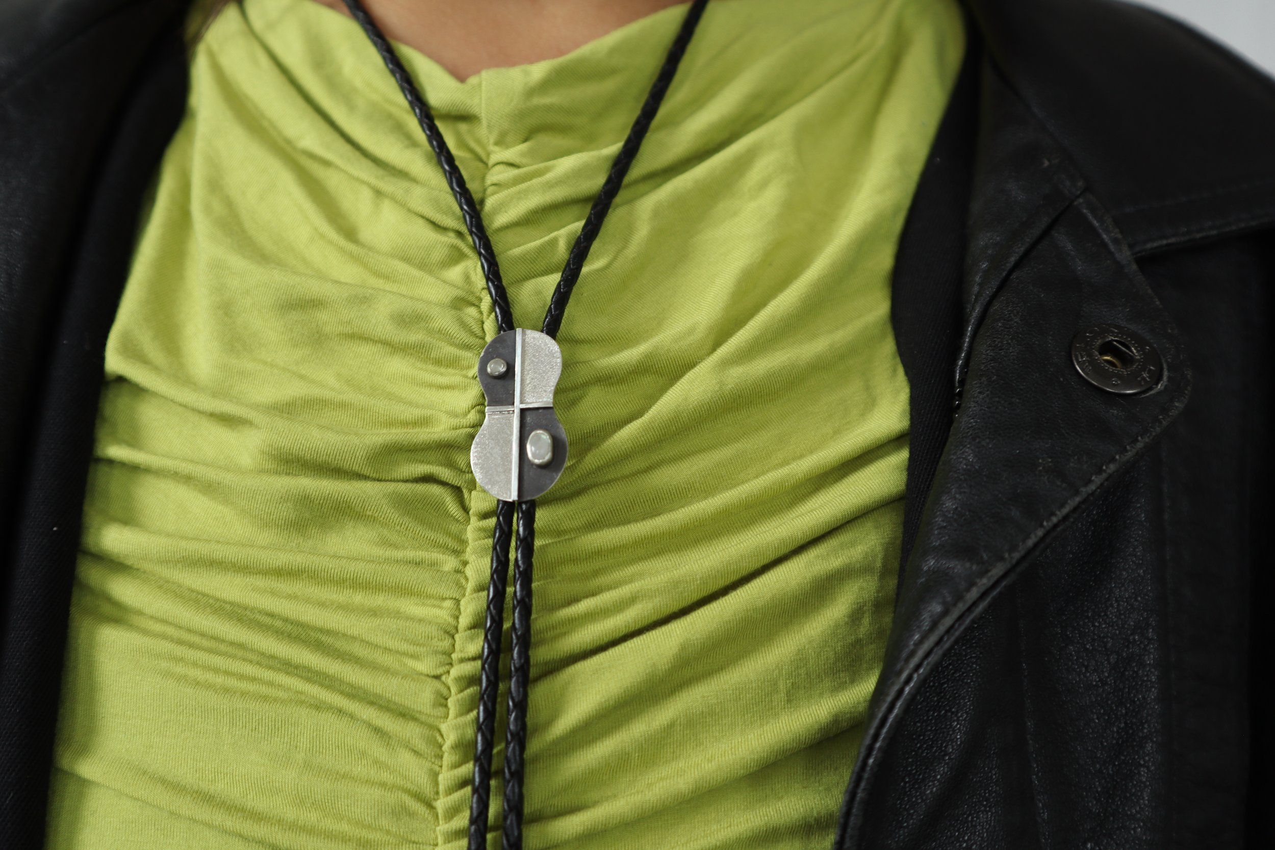 Double Moonstone Gourd Bolo Tie