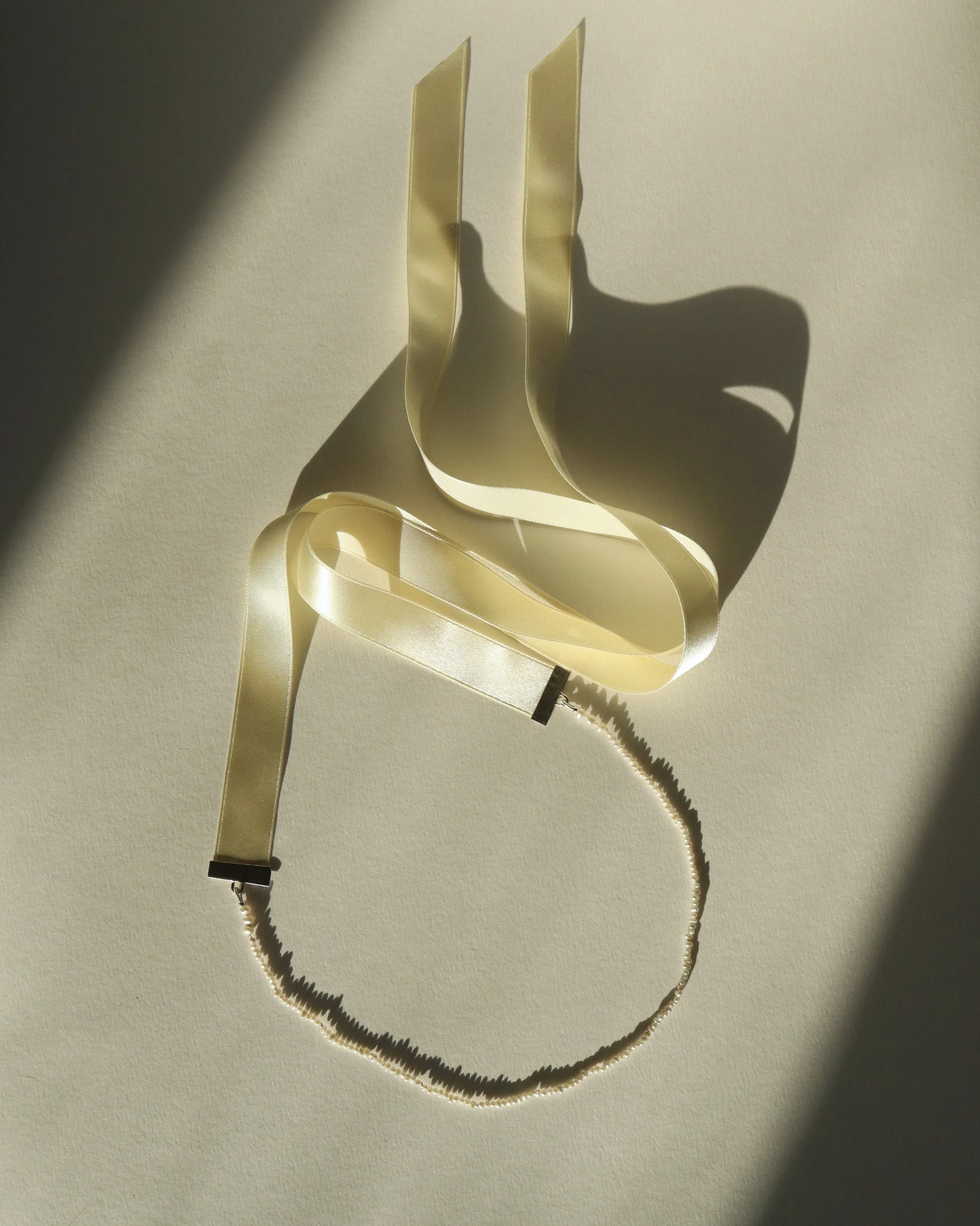 cream ribbon tiny pearl choker necklace Sophie Kissin Jewelry 2.JPG